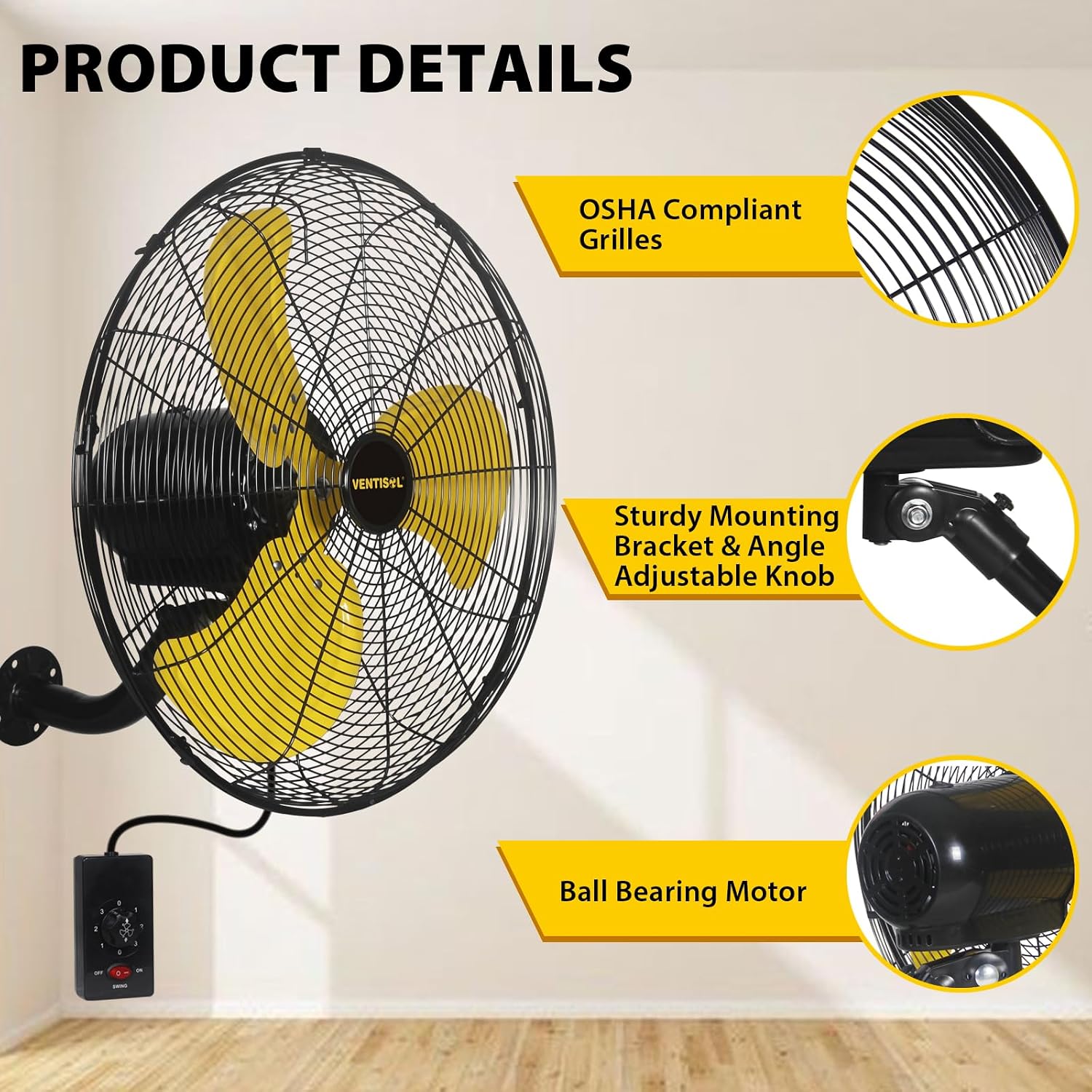 VENTISOL 20 Inch Wall Mount Fan Oscillating, 4,460 CFM High Velocity Industrial Wall Fan for Indoor, Commercial, Residential, Warehouse, Greenhouse, Workshop, Basement