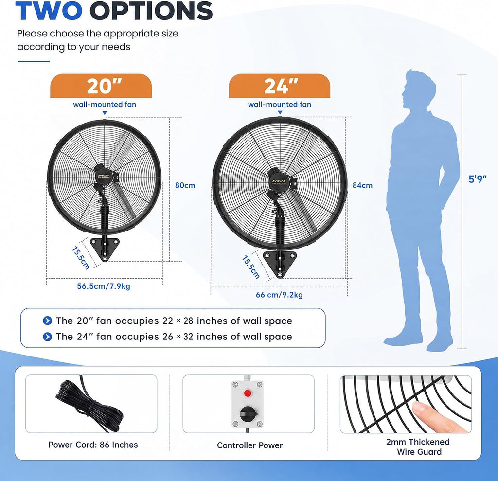 20'' Outdoor Wall Mount Fan, 4 Speed Oscillating Wall Fan with All Sealed Brushless DC Motor, Heavy Duty Industrial Fans, Waterproof Fans for Patios, House, Garage, Commercial, Warehouse, Factory