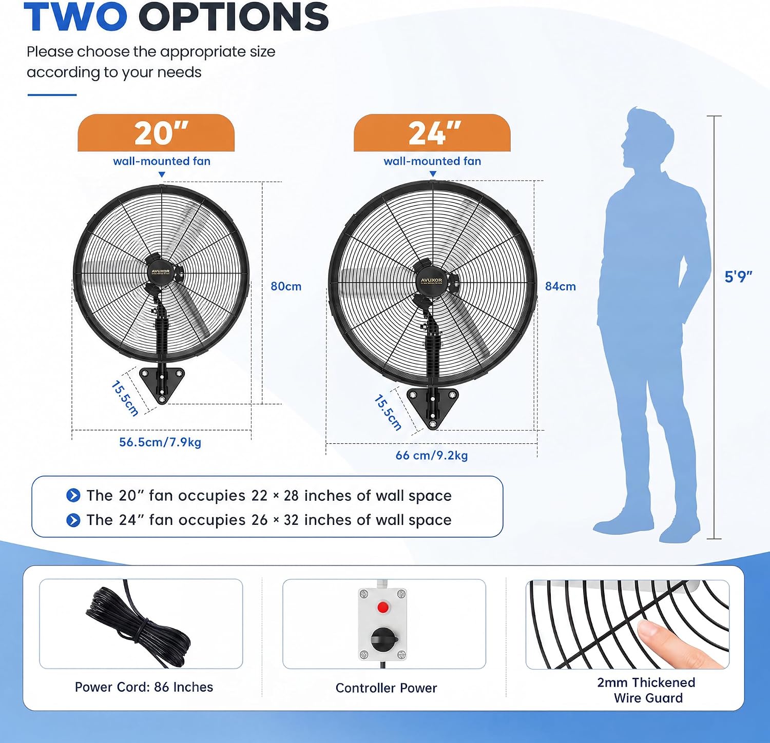 20'' Outdoor Wall Mount Fan, 4 Speed Oscillating Wall Fan with All Sealed Brushless DC Motor, Heavy Duty Industrial Fans, Waterproof Fans for Patios, House, Garage, Commercial, Warehouse, Factory