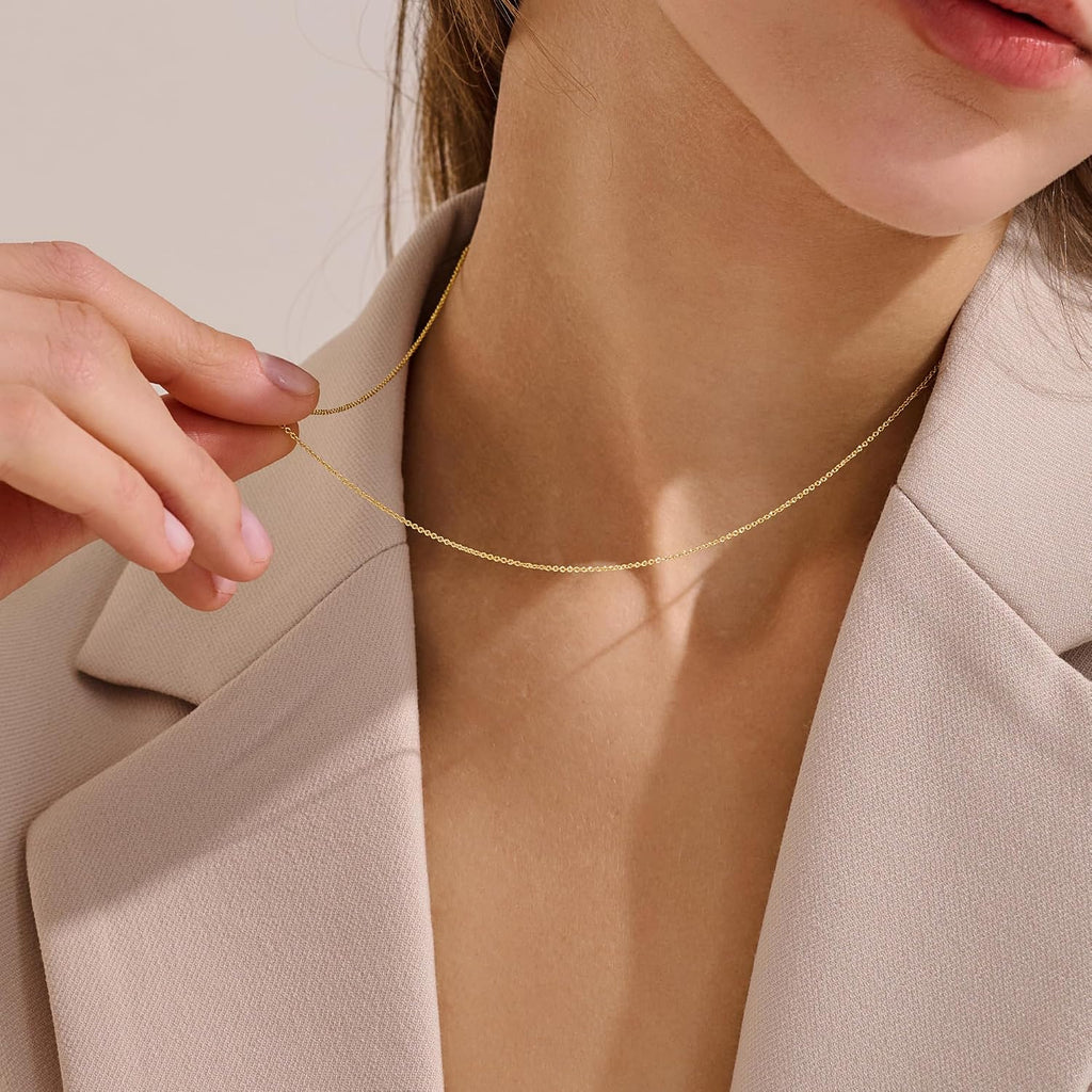 1mm Gold Box Chain Necklace 14K Gold Cable Link Chains for Women and Men Dainty Non-tarnish Necklaces Unisex Gold Jewelry Gifts Sweat Proof and Fade Resistant Lifetime Quality
