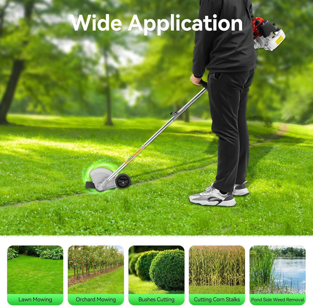 43CC Weed Wacker, 8500r/Min Weed Eater with 2 Blade Heads, Gasoline Power Brush Cutter, Lawn Edger, Single-Cylinder Air-Cooled 2-Stroke Gasoline Engine Grass Trimmer Tools for The Garden and Yard