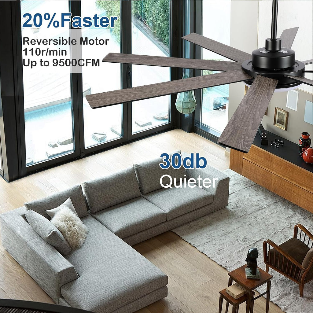 72 Inch Ceiling Fans with Lights - Large Black Ceiling Fan with Light and Remote for Bedroom Living Room Indoor - 6 Speeds Reversible DC Motor, 3 CCT, Timer Remote Control