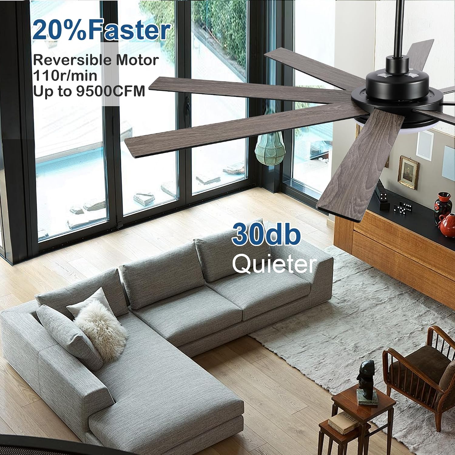 72 Inch Ceiling Fans with Lights - Large Black Ceiling Fan with Light and Remote for Bedroom Living Room Indoor - 6 Speeds Reversible DC Motor, 3 CCT, Timer Remote Control
