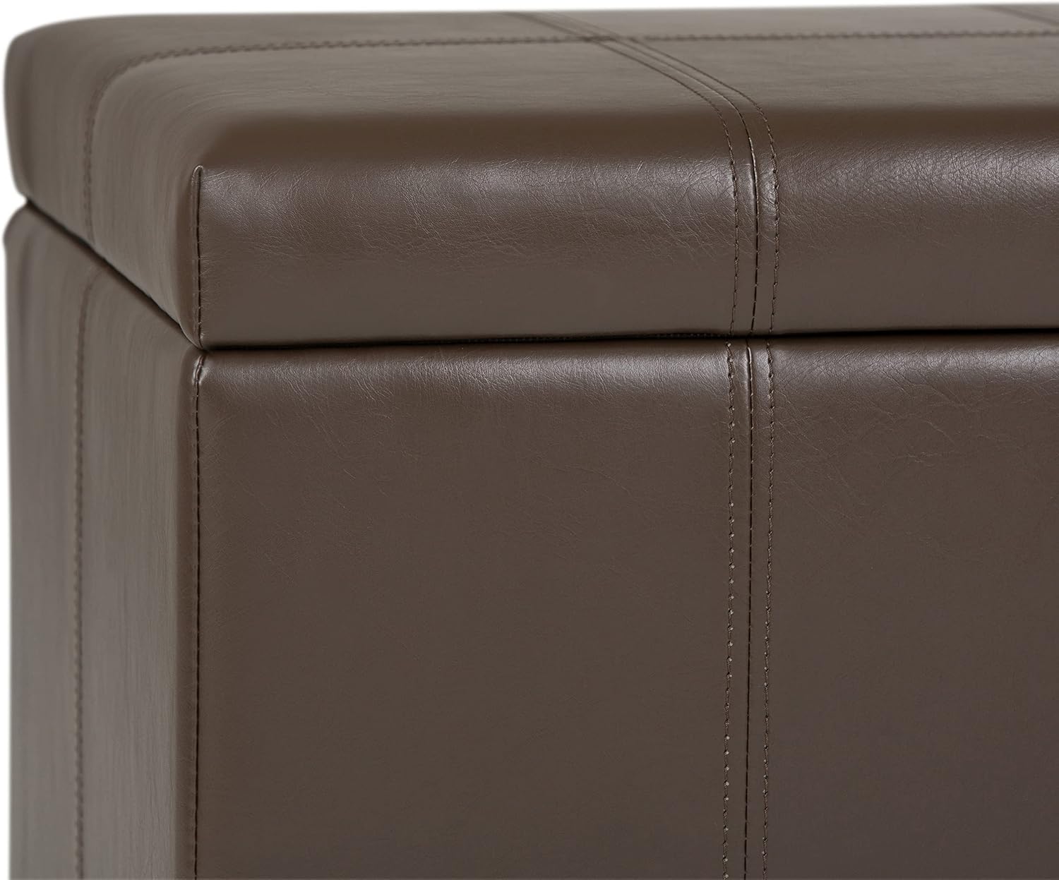 SIMPLIHOME Dover Storage Ottoman Bench - 36 inch Wide Upholstered Vegan Leather Rectangular Lift-Top Ottoman in Chocolate Brown, Contemporary Bench for Living Room with Safety Hinges