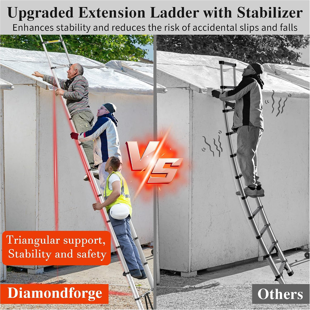 Telescoping Ladder, 16.5 FT Aluminum Extendable Ladder, 330 Lbs Capacity, Collapsible Folding Ladder for House, Roof, RV & Travel Trailer (Silver)