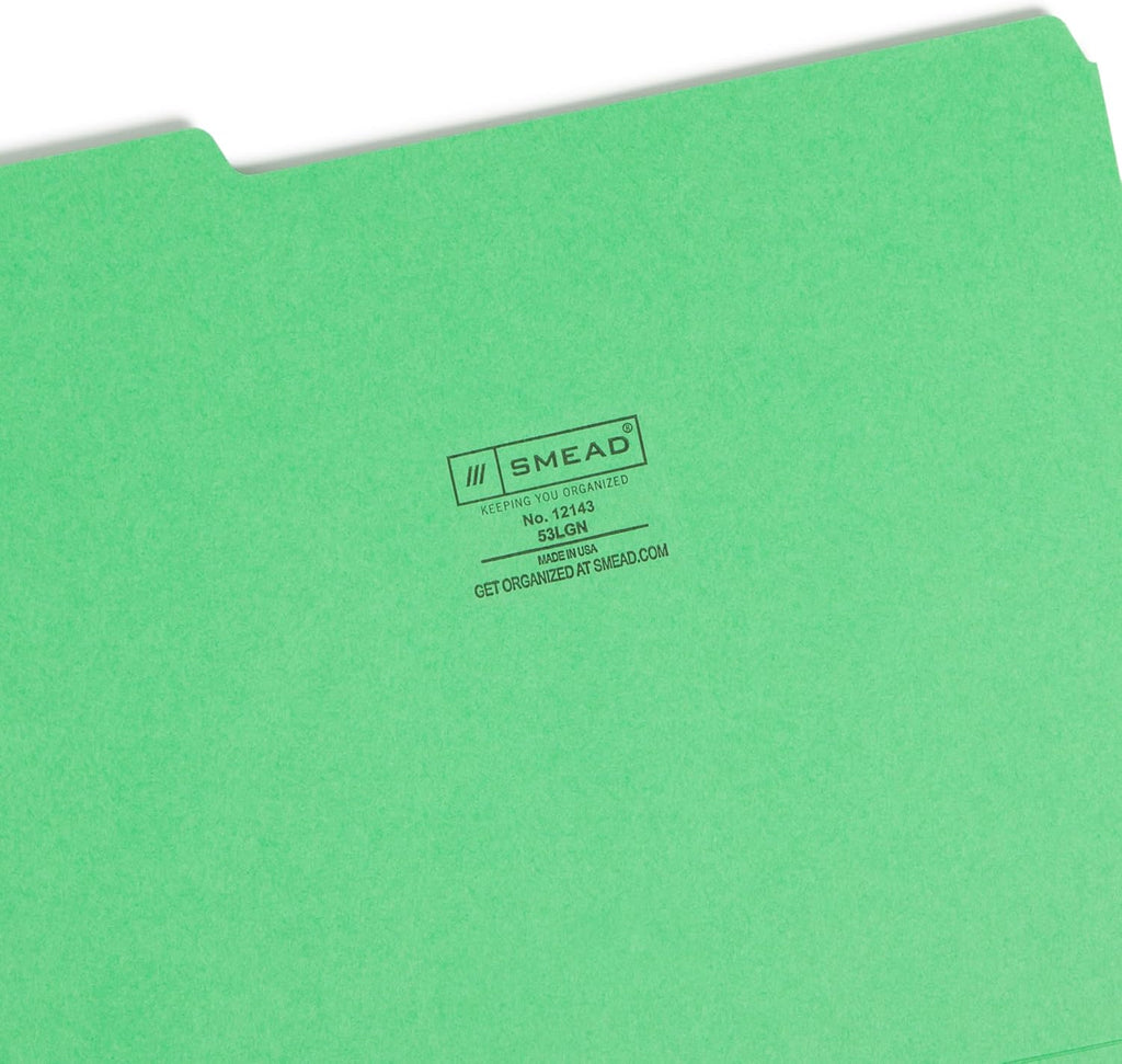 Smead Standard File Folders,Green,1/3-Cut Tabs,Letter Size (12143),100 Count (Pack of 5)