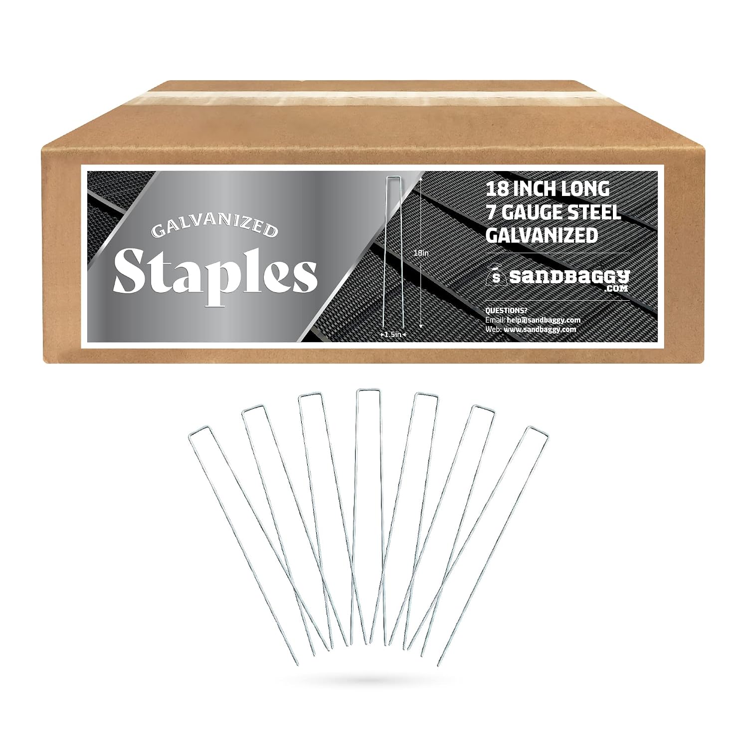 Sandbaggy 18-Inch Landscape Staples | Industrial Grade Galvanized 7 Gauge Steel | 12 Inches Longer Than Standard Staples | Trusted by Farmers & Homeowners Across The USA (500)