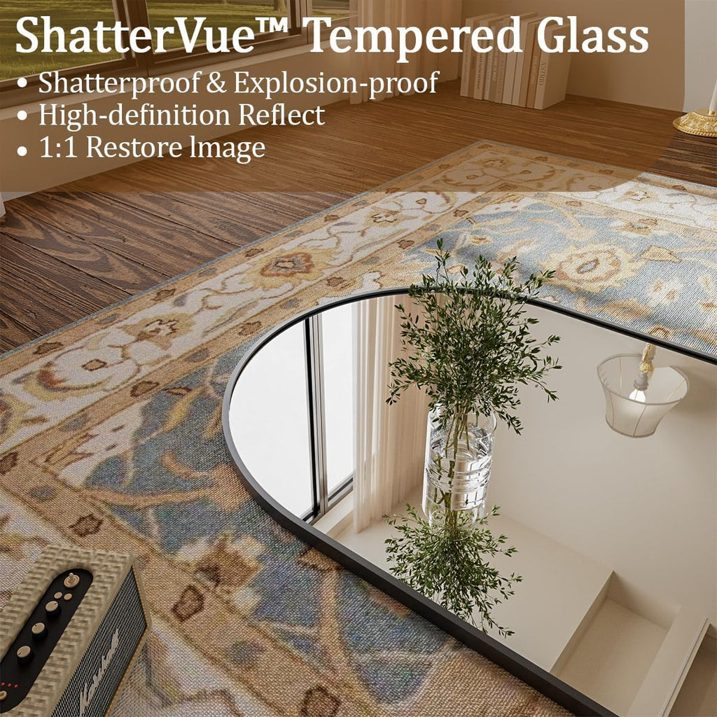 Koonmi Arched Full Length Mirror, 65'x24' Arched Black Floor Mirror, Standing Hanging or Leaning Full Body Mirror with Aluminum Alloy Frame for Living Room and Bedroom