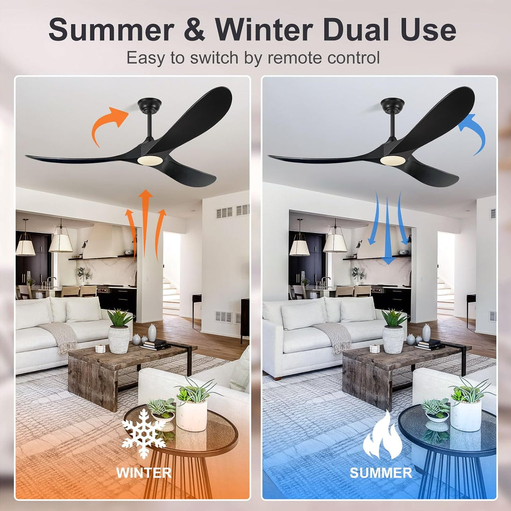 Eliora 60 Inch Ceiling Fans with Lights, Wood Outdoor Ceiling Fan for Patio and Remote Control Rustic Propeller Large Ceiling Fans with Light Farmhouse Indoor Quiet High cfm, Matte Black
