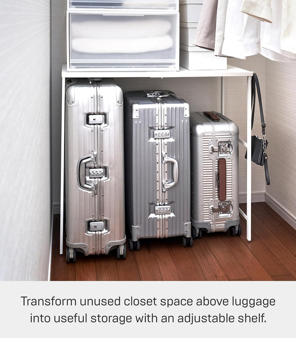 YAMAZAKI Home Tower Expandable Over Suitcase Shelf, Closet Luggage Organization Clothes Hanger Metal Shelf - Steel