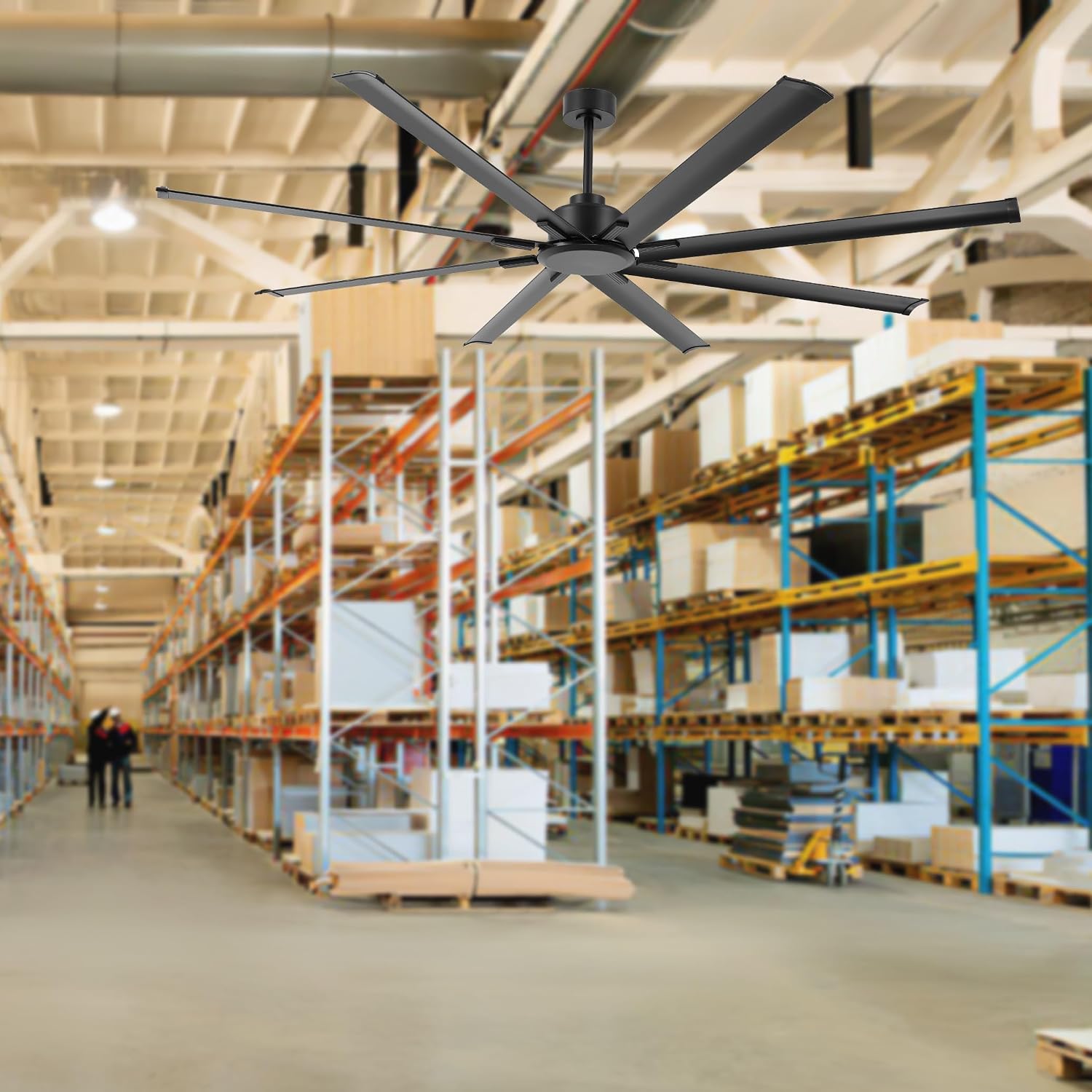 LEDLUX 84' Ceiling Fan No Light, Reversible DC Motor, 6 Speed Remote Control, Industrial 8 Aluminum Blades with 3 Downrods for Home or Commercial, Living Room/Warehouse Black