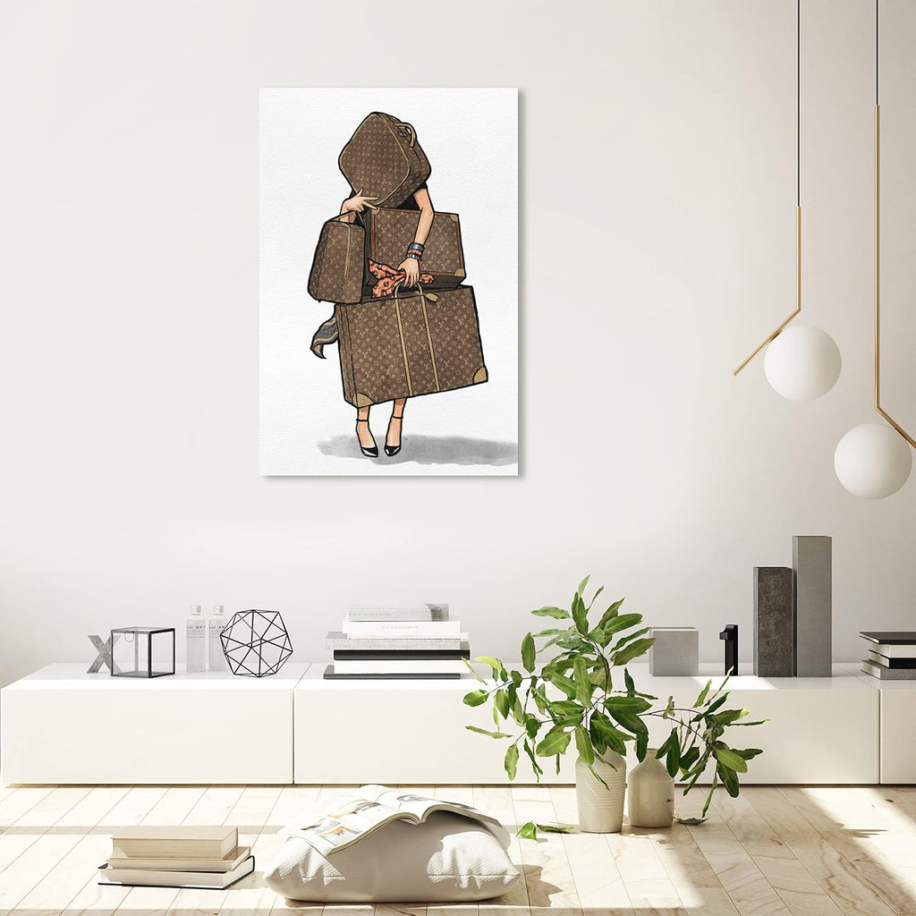 The Oliver Gal Artist Co. Fashion and Glam Wall Art Canvas Prints, Bags-Orange' Travel Essentials Home Décor, 24 in x 36 in, Brown, White