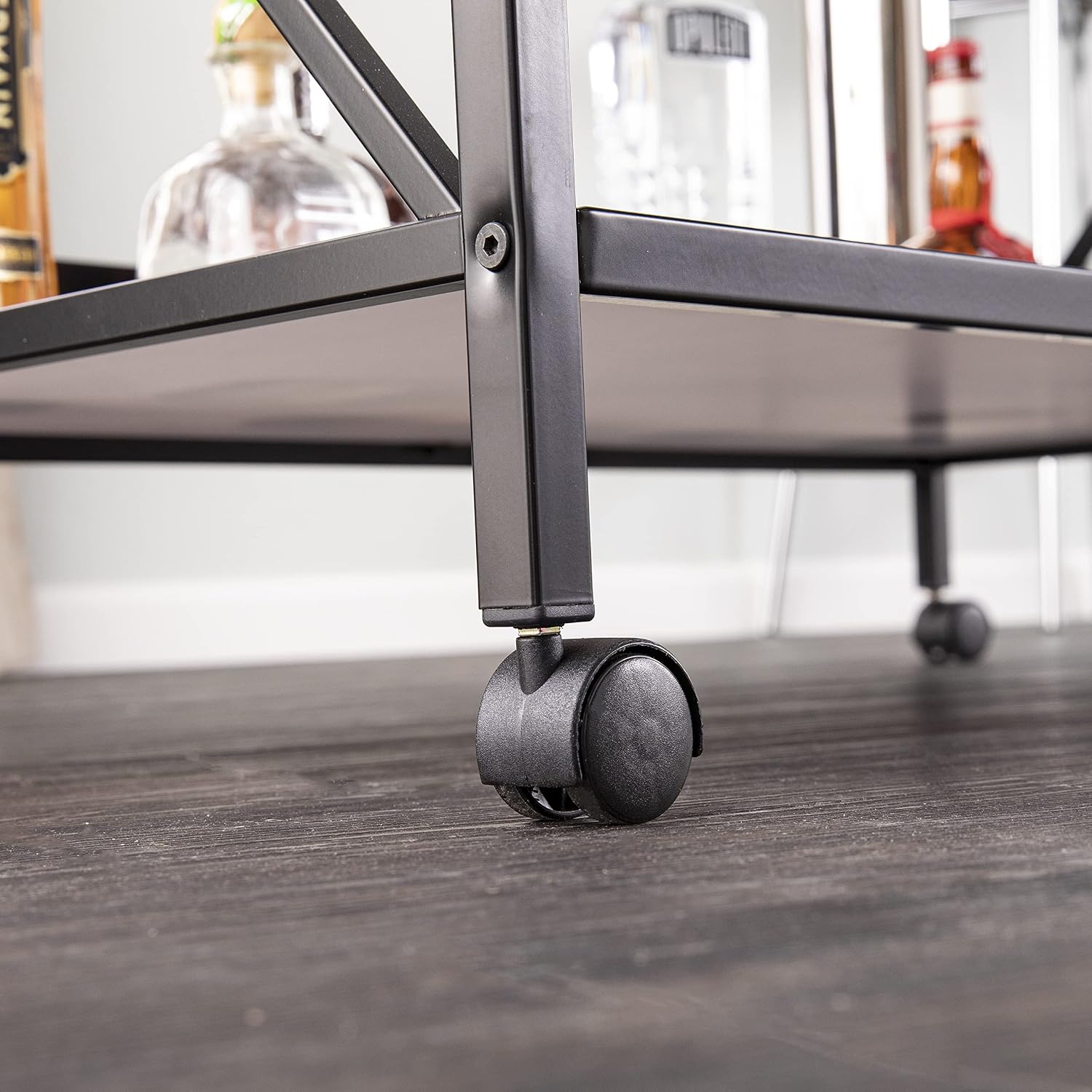SEI Furniture - Maxton Bar Cart - Transitional Design, Black Iron and Wood - Ideal for Living Room, Home Bar (HZ1221440)