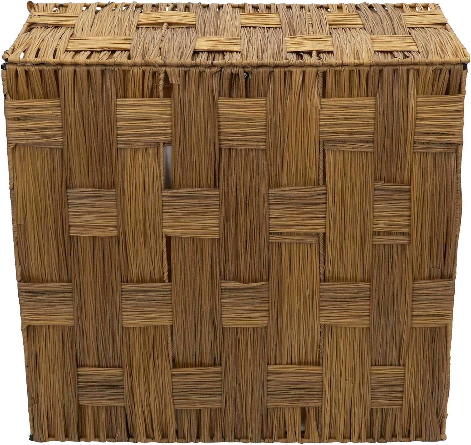 Household Essentials Woven Double Hamper, Natural Resin Weave, Strong Metal Frame, Washable Poly-Cotton Liners with Wooden Dowels, Moisture-Resistant, Easy to Assemble