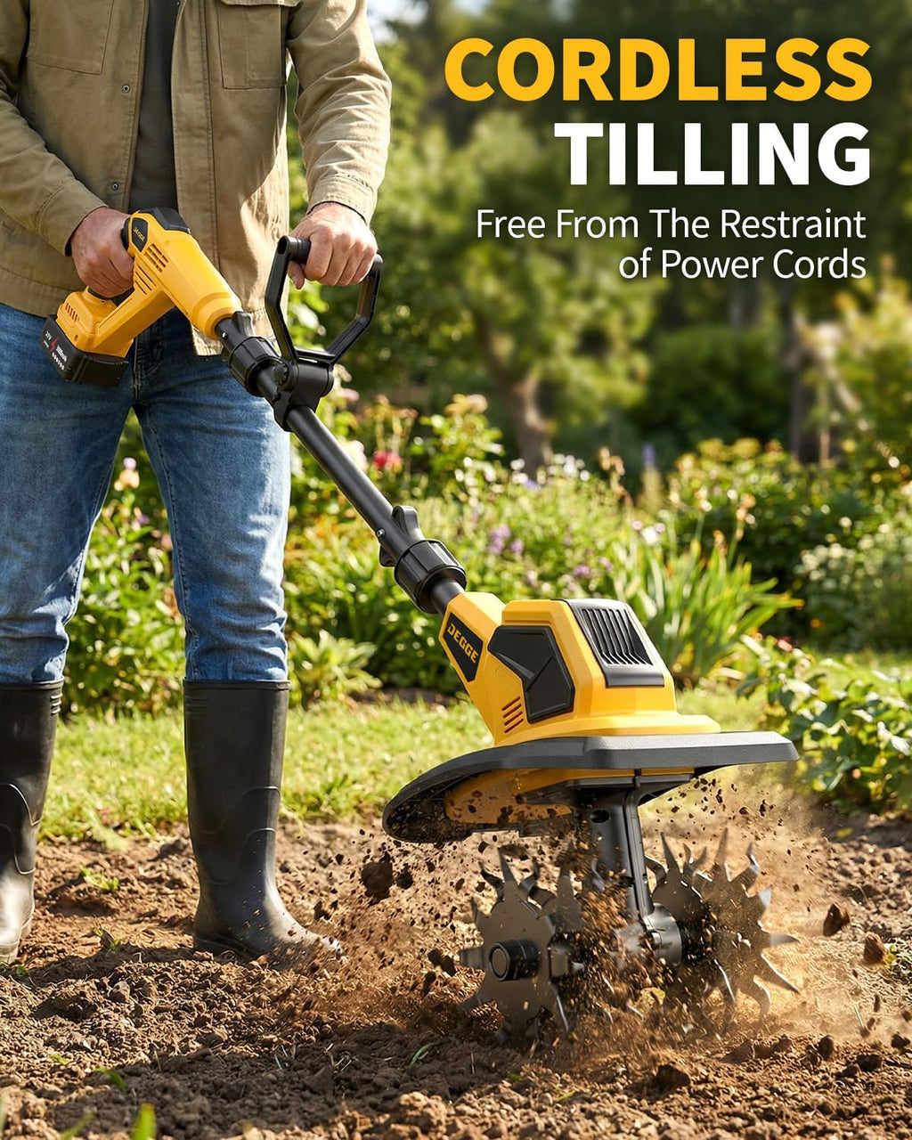 DEGGE Tiller, Cordless Tiller, ToolYellow
