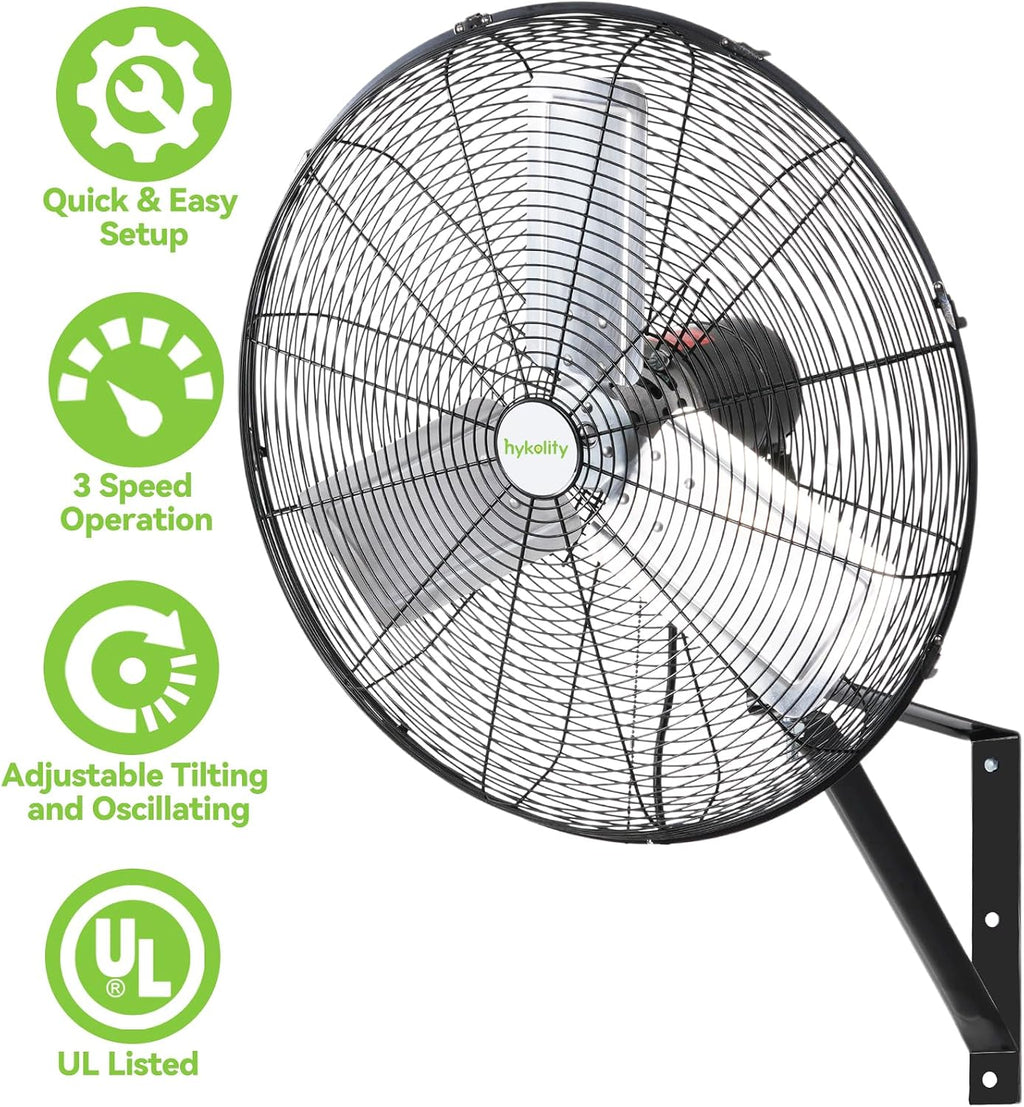 hykolity 6500 CFM 24 in. High Velocity Industrial Wall Fan, 3-Speed, Heavy Duty Wall Mount Oscillating Shop Fan for Commercial, Warehouse, Garage, Workshops, Factory and Jobsites- UL Listed