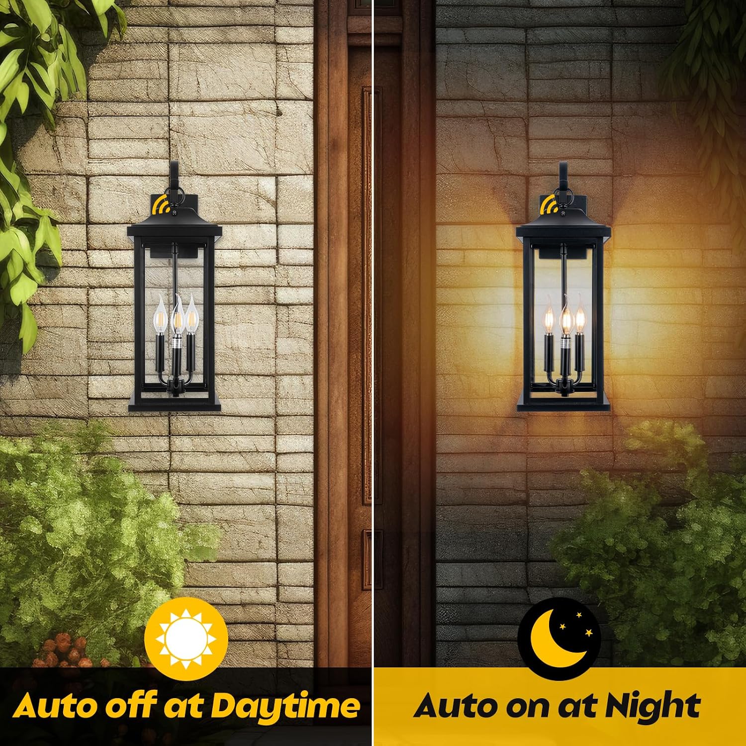 23' Dusk to Dawn Outdoor Lighting Extra Large 1 Pack, 3-Light Candelabra Front Porch Light with Photocell Sensor Outside Wall Sconce Modern Exterior Lighting Fixture Carriage Light, E12