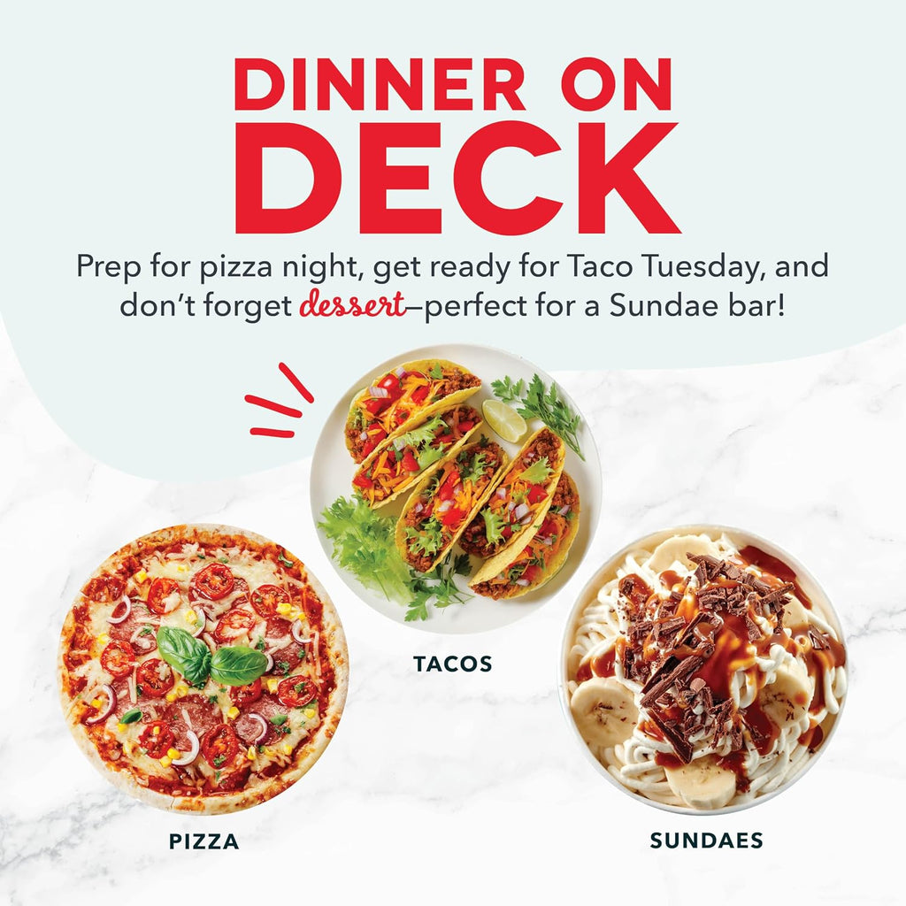 Prepdeck Gen 2 Recipe Prep & Storage Station - 8 Essential Tools + Deluxe Cutting Board, 14 Plastic Containers + Super-Seal Lids, Removable Trash Compartments, Tablet Stand Included - White Stone