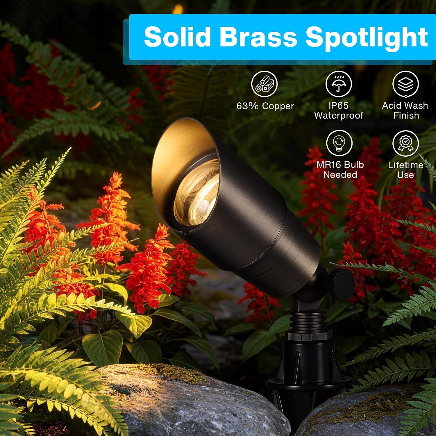 SUNVIE Solid Brass Low Voltage Landscape Spotlights 12V Heavy Duty LED Landscape Lighting Waterproof Outdoor Spotlight for Garden Yard, Classic Outdoor Spot Lights Without Bulb, 8 Pack, Bronze