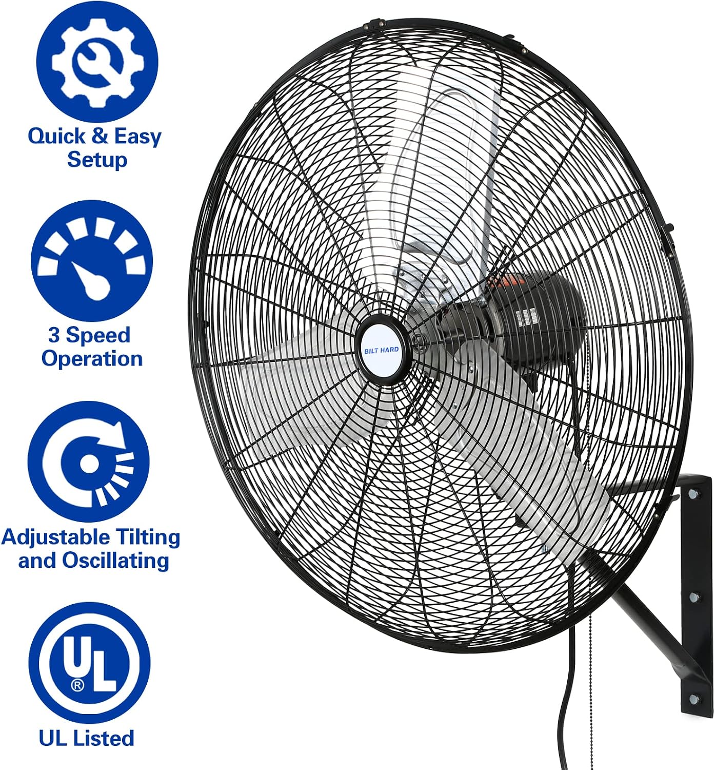 BILT HARD 6500 CFM 24in. High Velocity Industrial Wall Mounted Fan, 3-Speed Oscillating Heavy Duty Air Circulator for Commercial Use, Garage, Warehouse, Factory and Jobsite, 2 Pack