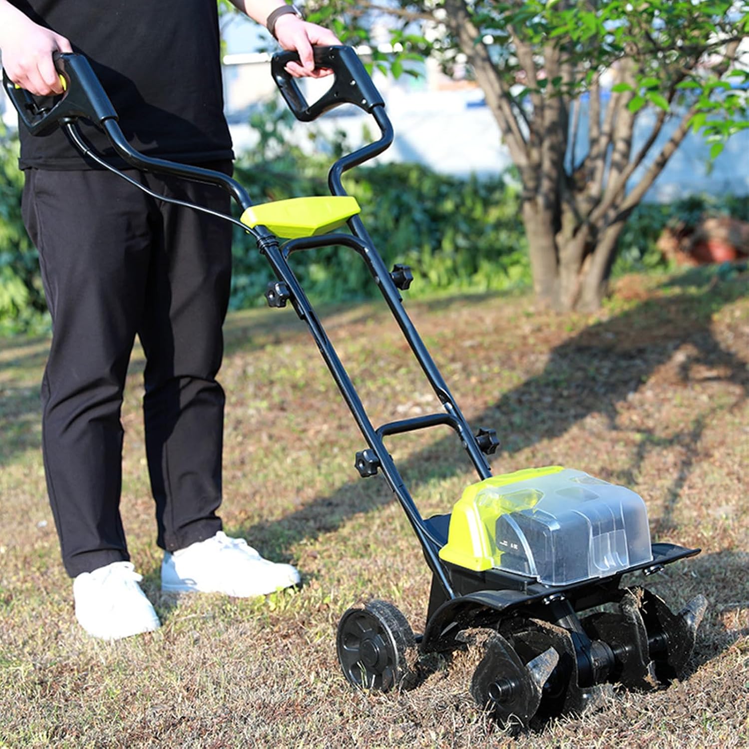 Garden Rototiller, Cordless Tiller Cultivator with Dual-Assist Wheel, Full Gear Drive, Dual Lithium Battery Life, Powerful Soil Cultivator for Orchard Vegetable Patch