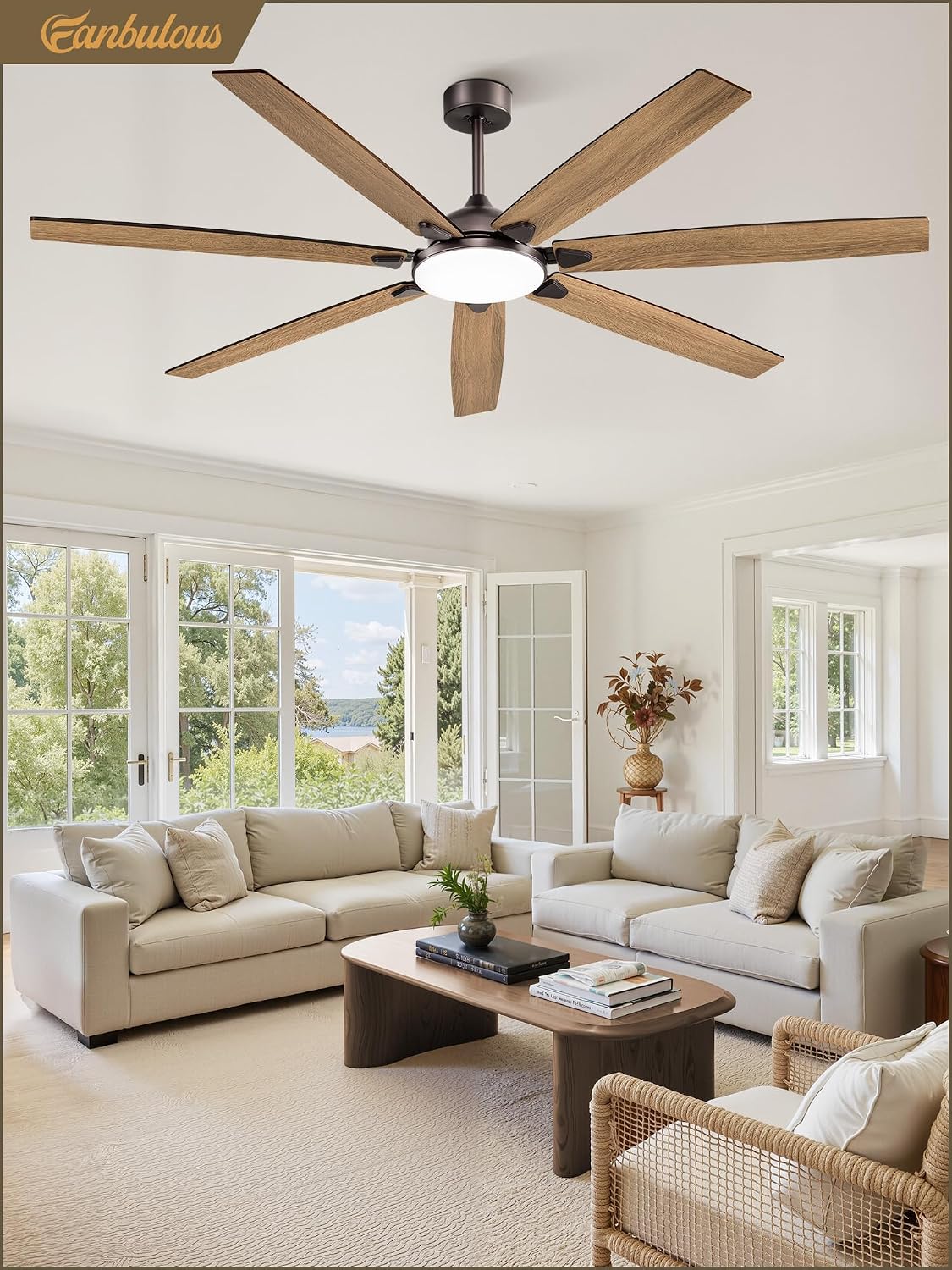 Fanbulous 72 Inch Large Ceiling Fans with Lights,Oil Bronze Modern Ceiling Fan with Quiet DC Motor, 3CCT, Indoor/Outdoor Ceiling Fan with Dual Finish Reversible 7 Blades, Timer for Living Room, Patio