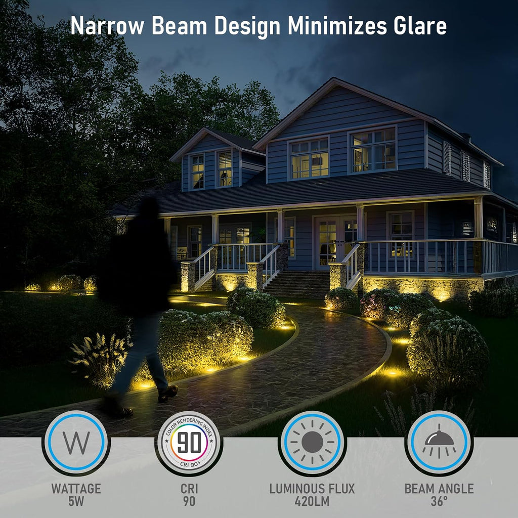 LEONLITE Dia. 4 Inch 5CCT Well Lights Landscape LED In Ground, Flat Top, 5 Color Temperature Selectable, 12-24V AC/DC CRI90 Low Voltage Outdoor Garden Landscaping, Black Aluminum Housing, Pack of 6
