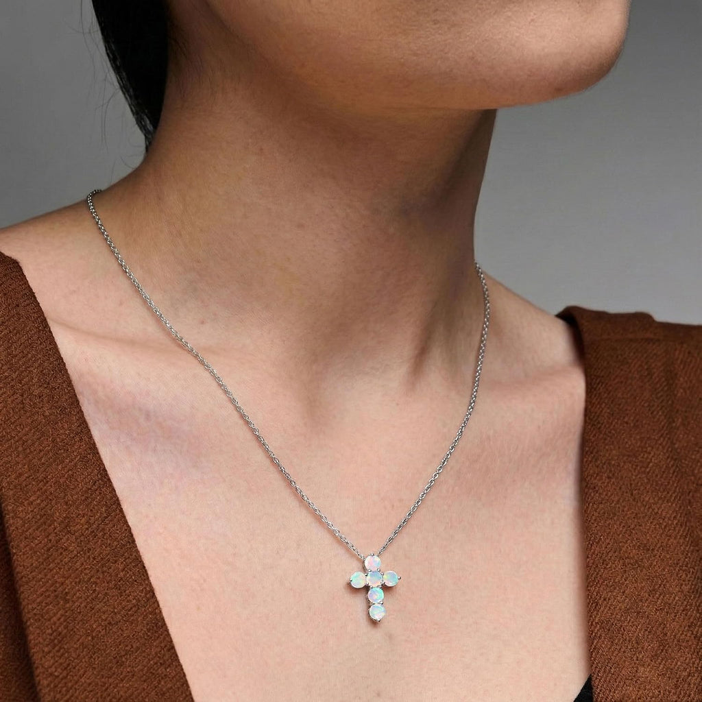 GOODSTONE JEWELS 925 Sterling Silver Cross Pendant Necklace for Women | Size 16+2 Inch Cable Chain with Lobster Clasp | Natural Birthstone Jewelry Gift for Her