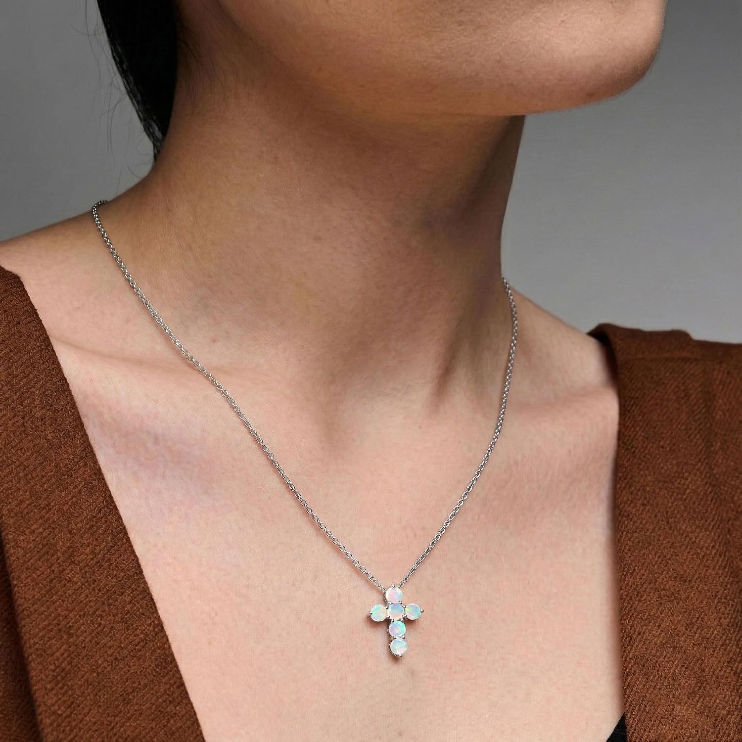 GOODSTONE JEWELS 925 Sterling Silver Cross Pendant Necklace for Women | Size 16+2 Inch Cable Chain with Lobster Clasp | Natural Birthstone Jewelry Gift for Her