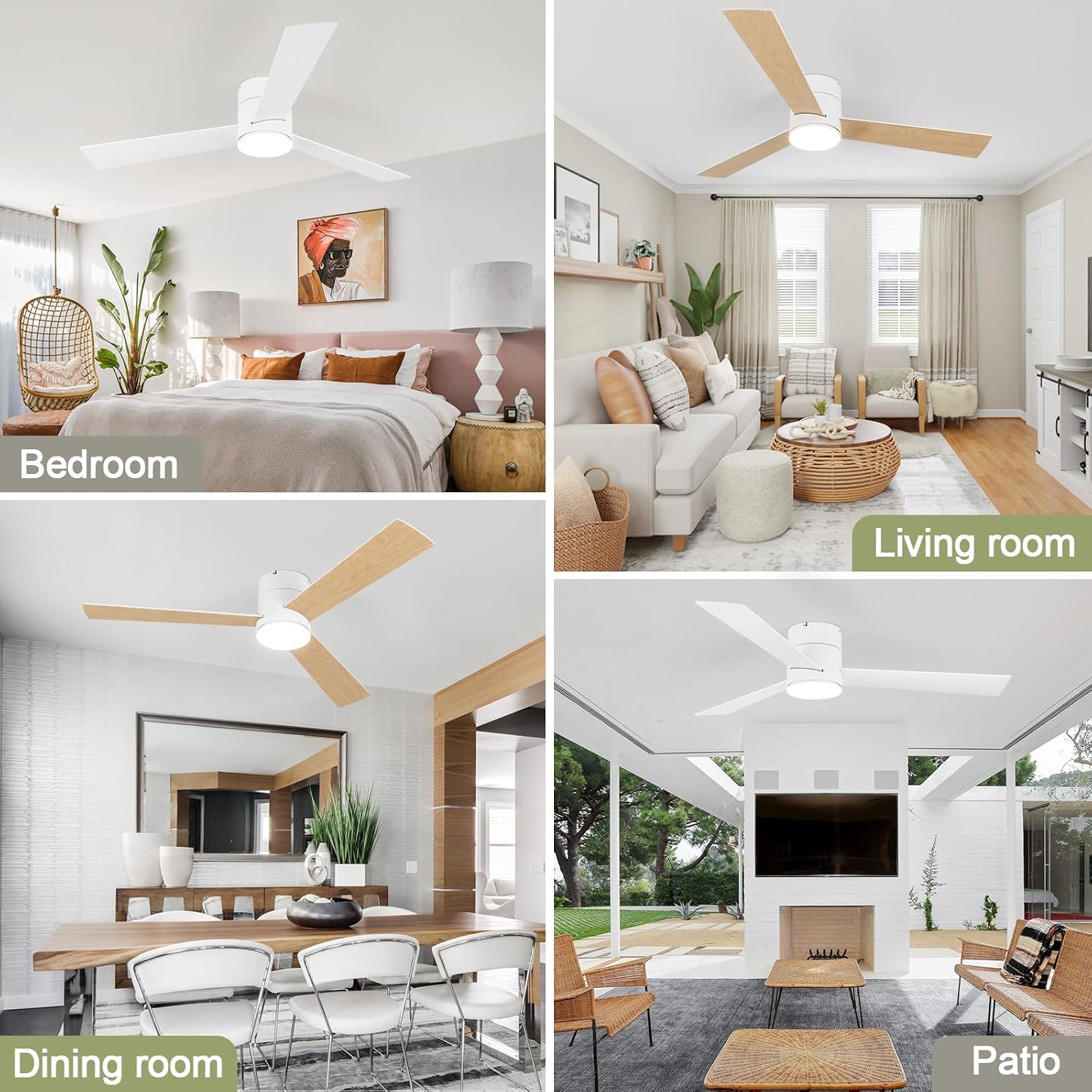 GESUM Flush Mount Ceiling Fan with Lights, 52' Low Profile Ceiling Fans with Remote Control, Dimmable, Quiet DC Motor, Reversible, Outdoor Ceiling Fans for Patios Bedroom Kitchen Porch