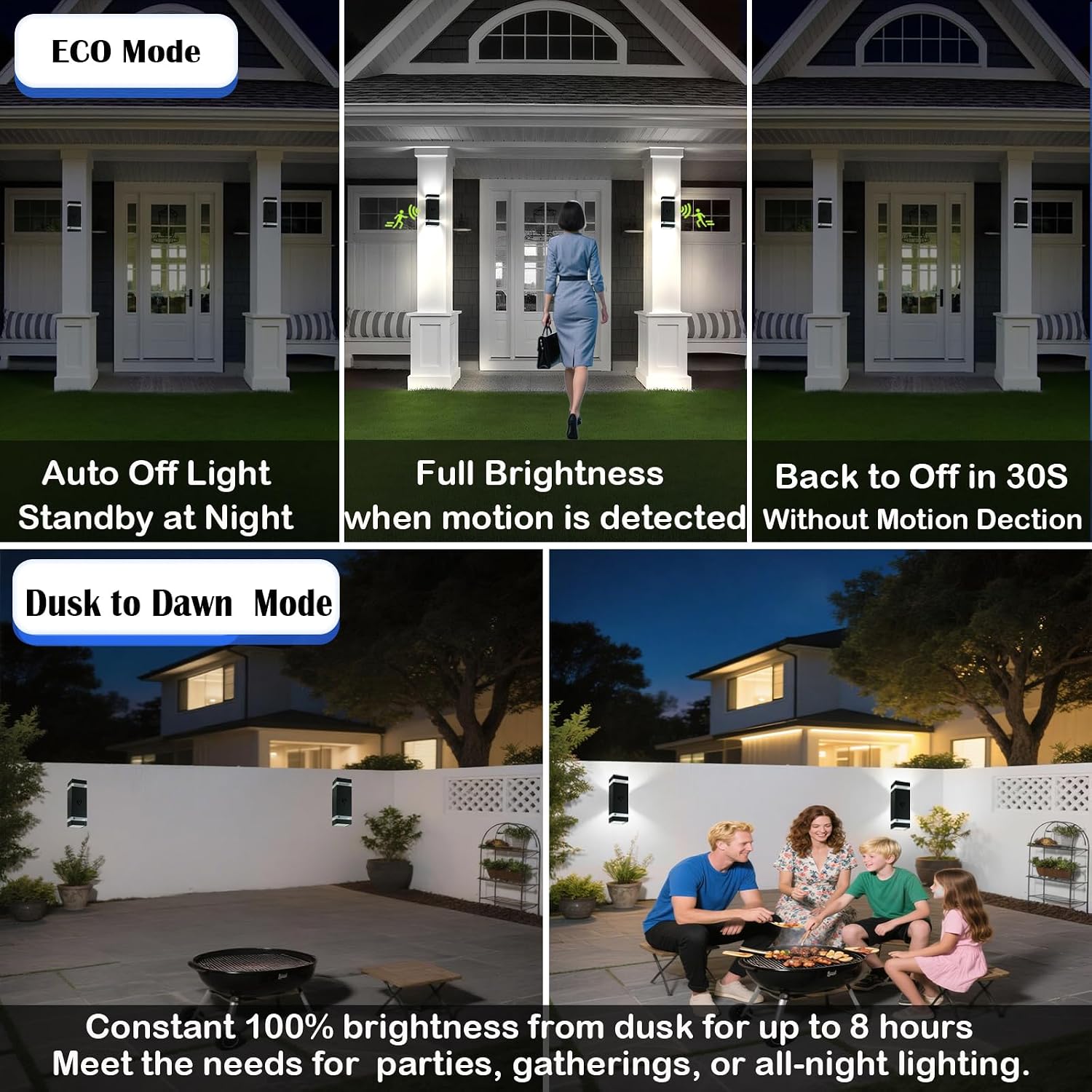 iYogaled Motion Sensor Outdoor Wall Lights with 3 Lighting Modes, Dusk to Dawn Porch Light with Bulbs Include, IP65 Waterproof Modern Black Wall Sconce for Patio, Garage, Front Door