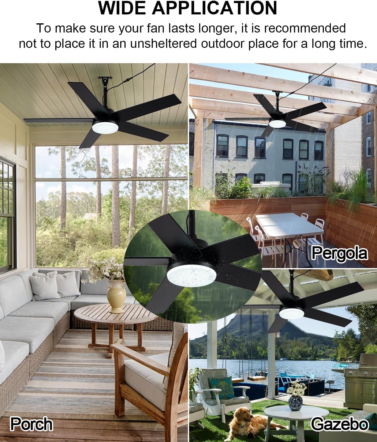 42'' Walnut Waterproof Gazebo Fans with Lights Remote App Control,IP65,6 Speed Reversible 3-Blade Plug-in Outdoor Hanging Fan for Indoor,Patios,Pergola,Garage,Deck,Coastal