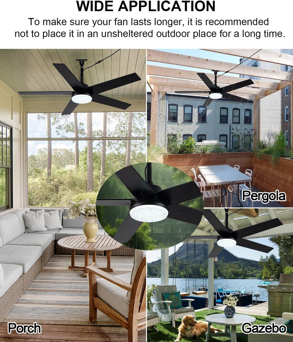 42'' Walnut Waterproof Gazebo Fans with Lights Remote App Control,IP65,6 Speed Reversible 3-Blade Plug-in Outdoor Hanging Fan for Indoor,Patios,Pergola,Garage,Deck,Coastal