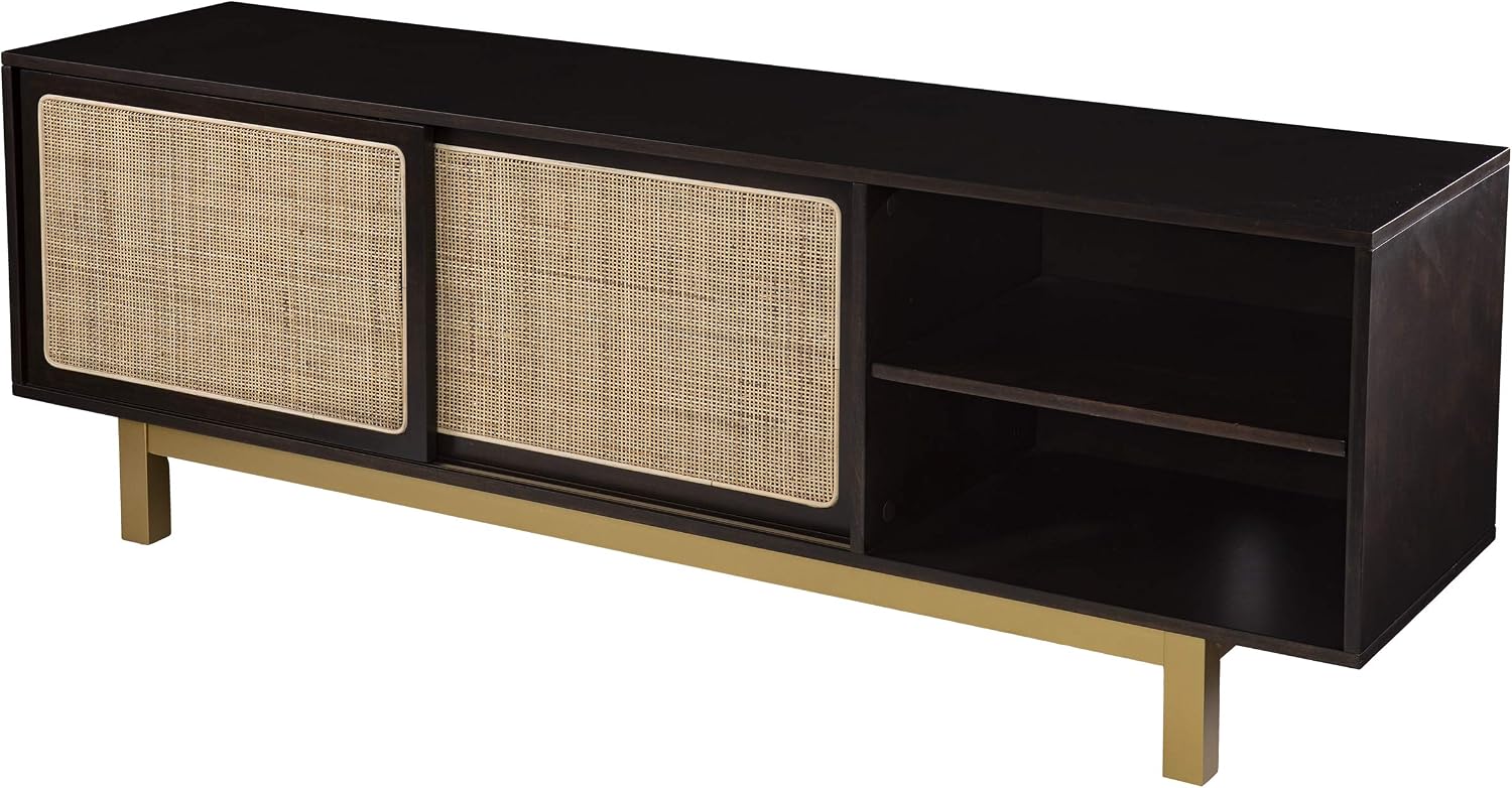SEI Furniture Carondale Sliding Door Media Stand, Brown and Gold
