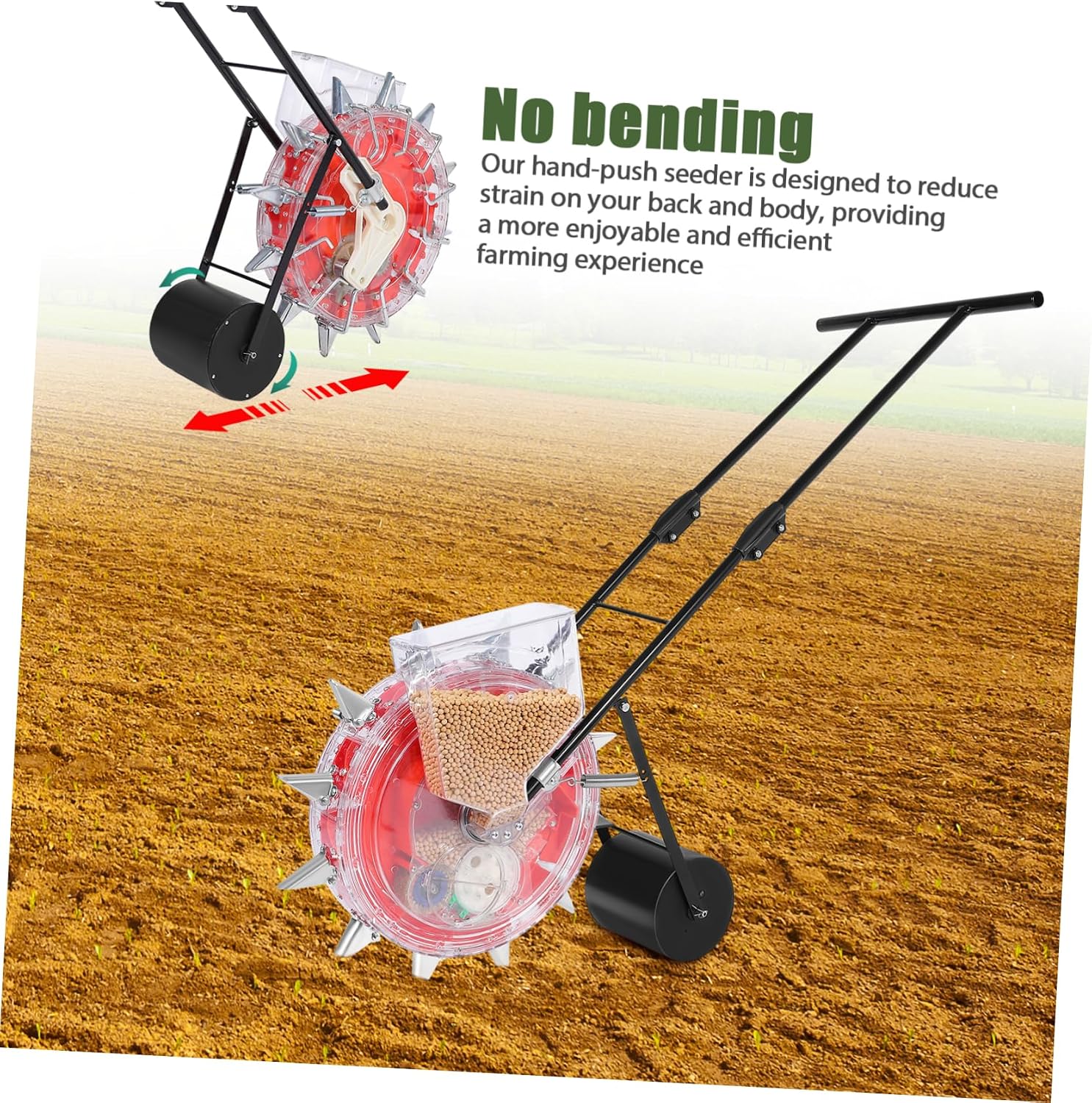 HANABASS Hand-Push Planter Multi-Functional Manual Rolling Fertilizer Applicator Precision Control for Efficient Gardening and Planting Nozzles