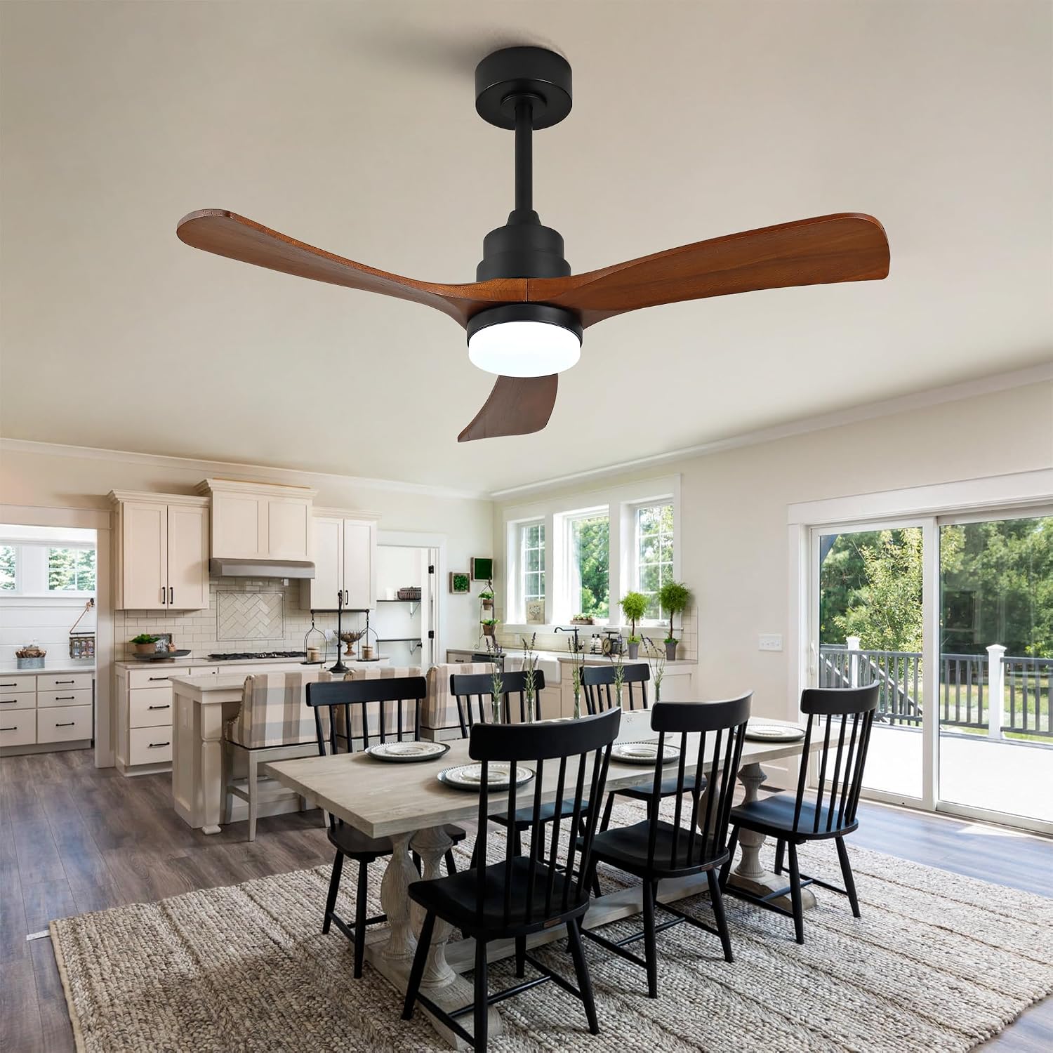 42 Inch Ceiling Fans with Lights and Remote, Outdoor Ceiling Fan for Patios with Light 3 Blades Ceiling Fan Noiseless Reversible DC Motor, Wood Fan for Farmhouse ES476