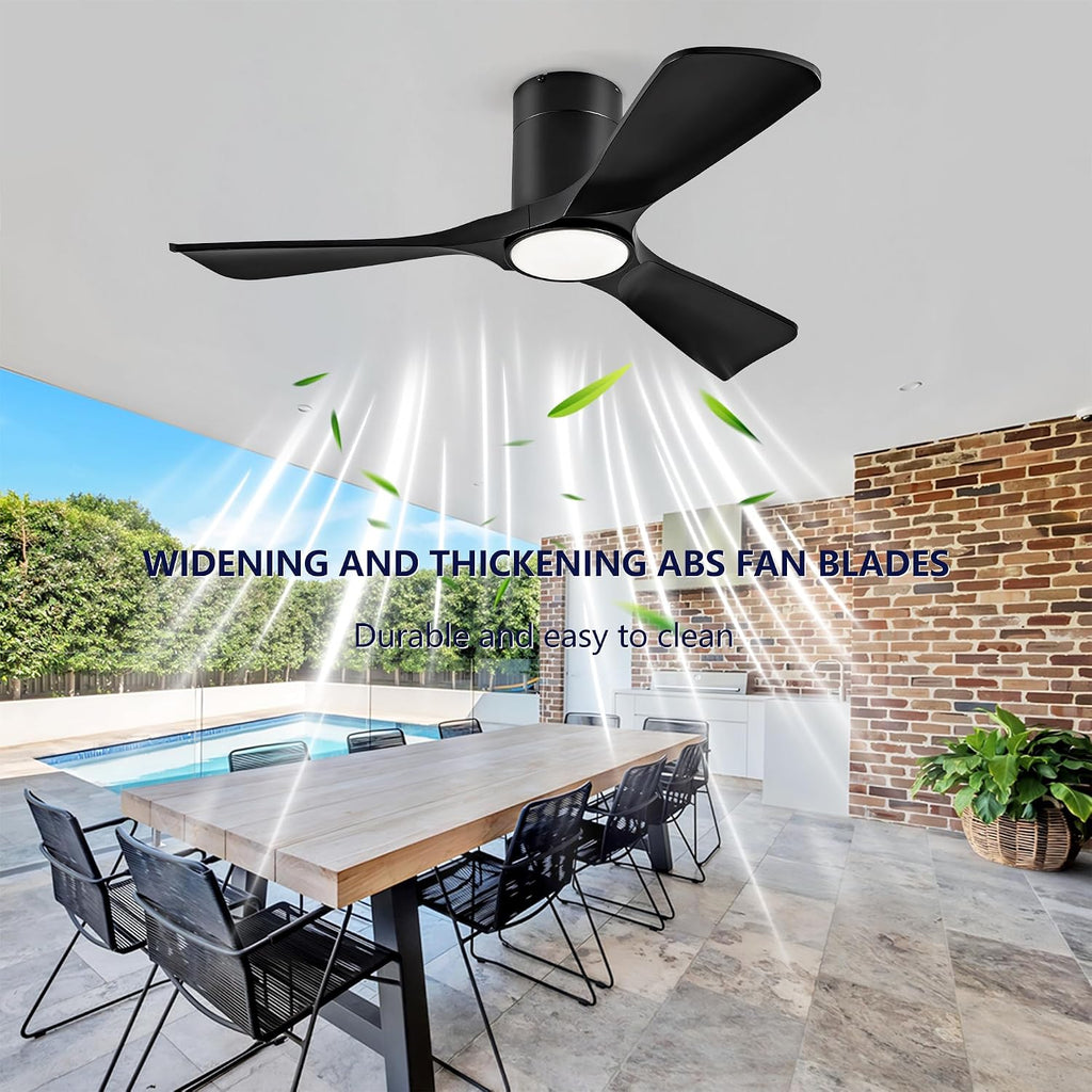 Ceiling Fan with Lights 42 Inch Flush Mount Ceiling Fan with Remote Control, ABS Blades Outdoor Ceiling Fans for Bedroom,Farmhouse,Patio,Indoor, Quiet DC Motor