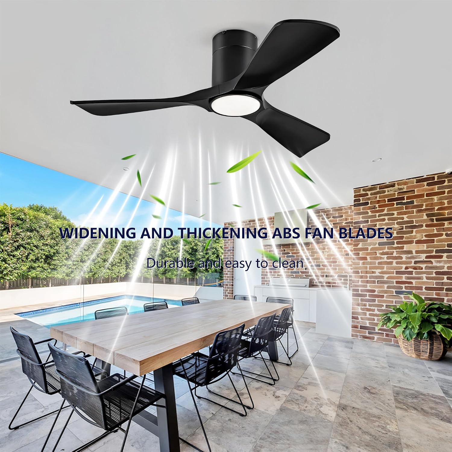 Ceiling Fan with Lights 42 Inch Flush Mount Ceiling Fan with Remote Control, ABS Blades Outdoor Ceiling Fans for Bedroom,Farmhouse,Patio,Indoor, Quiet DC Motor ZA136