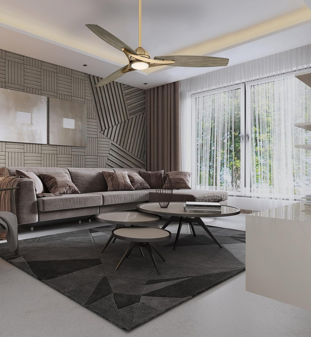 Minka-Aire F742L-SBR Molino Led 65' Outdoor Ceiling Fan with LED Lights & Remote, Soft Brass