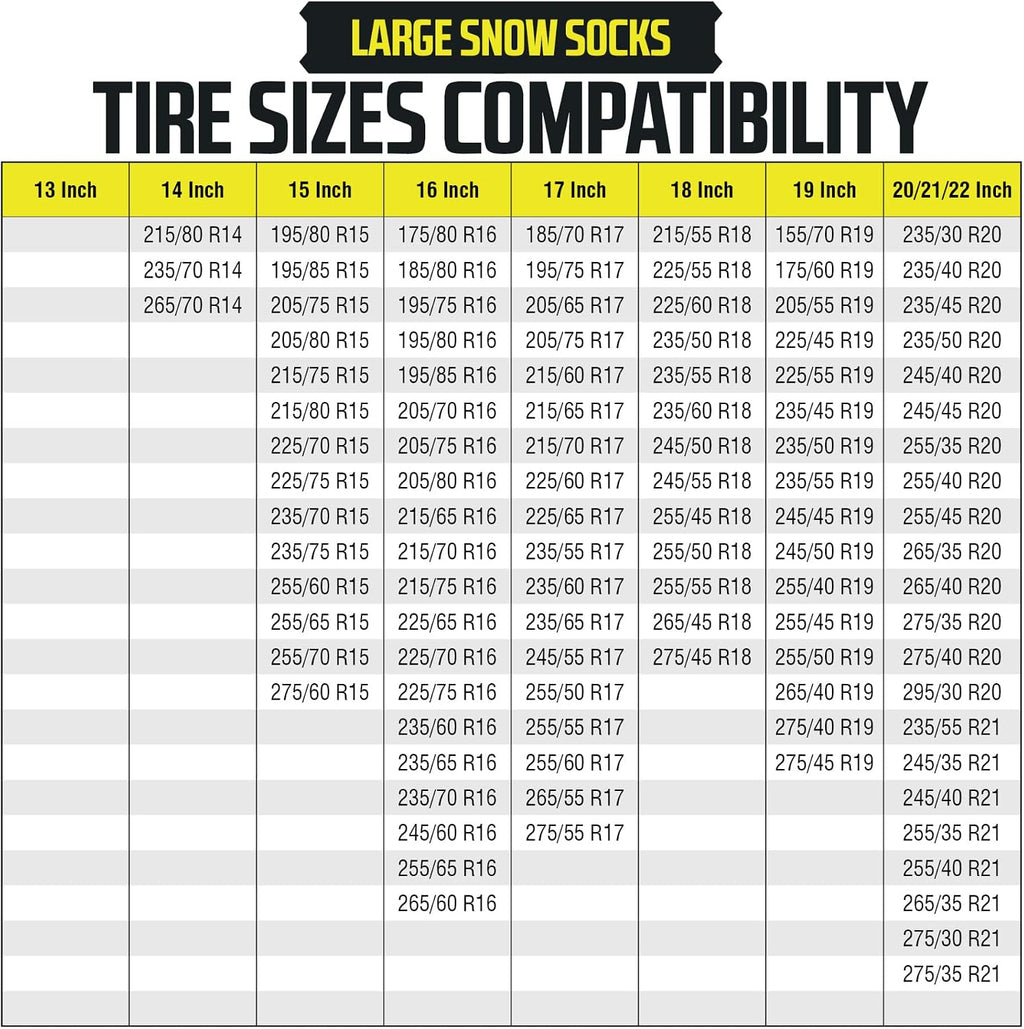 Snow Socks for Tires - Great Alternative to Tire Chains for Cars, 3D Fabric for Maximum Tire Traction & Grip, Fits SUVs, Most Subaru Models, Minivans, Pickups & Sedans (Set of 2) - Large