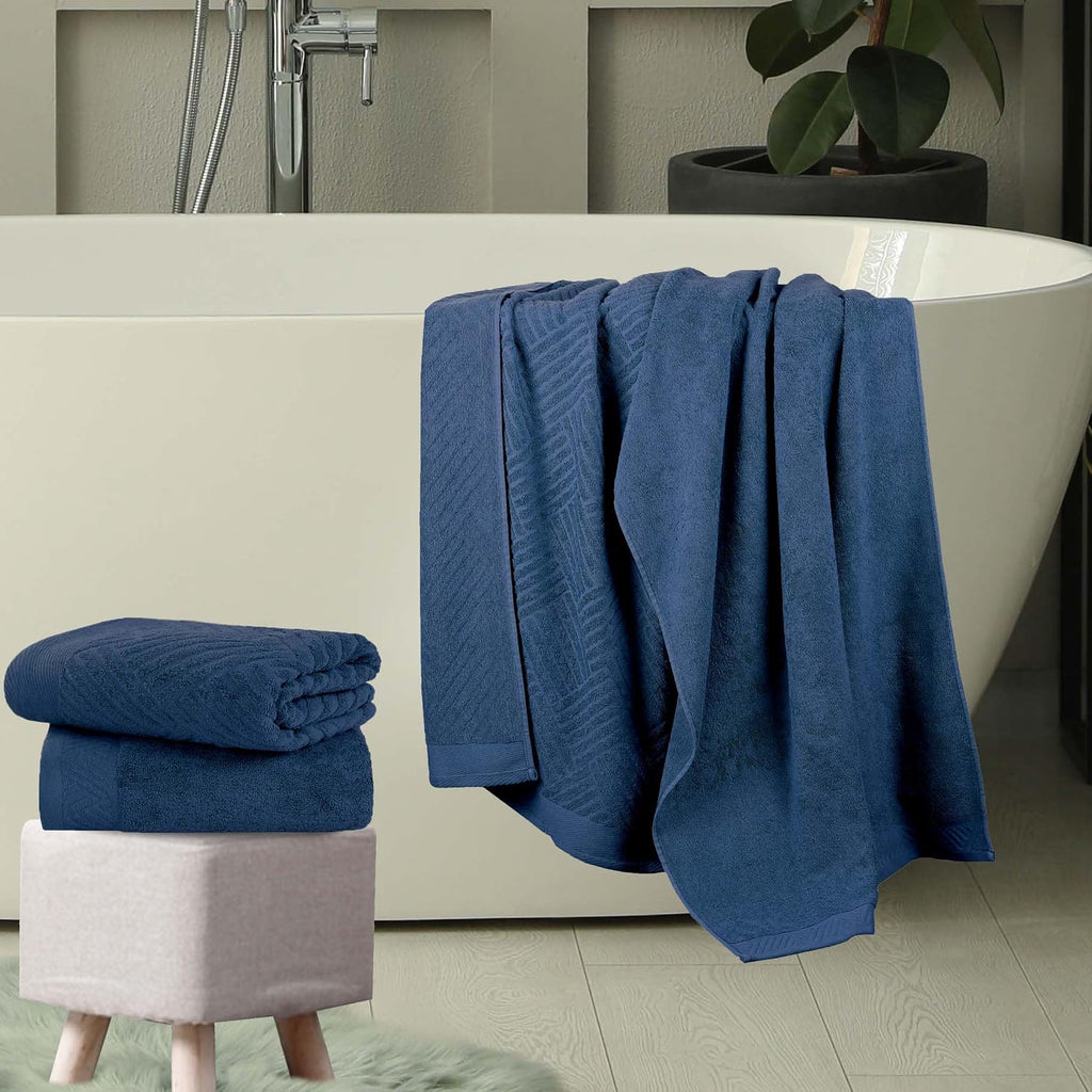 Superior Basketweave Egyptian Cotton Bath Towels, Highly Absorbent, Includes; 4 Medium Weight Bath Towels, Spa Basics, Home Essentials, Jacquard Towels and Solid Towels, Set of 4, Royal Blue