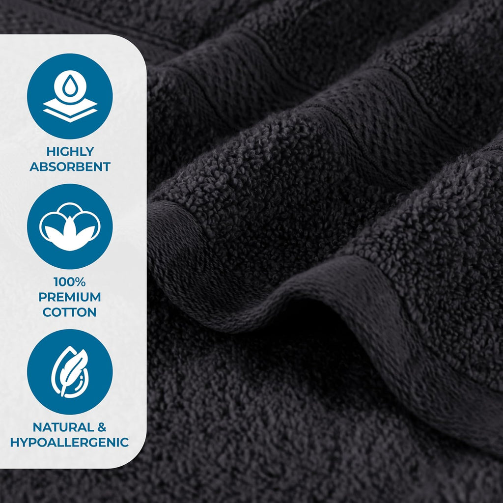 Superior Cotton Chevron 12 Piece Assorted Towel Set, Zero Twist, Quick Dry, Home Essentials, Shower, Spa, Luxury Plush Soft Absorbent Towels, Includes 4 Bath, 4 Hand, 4 Washcloth/Face Towels, Black