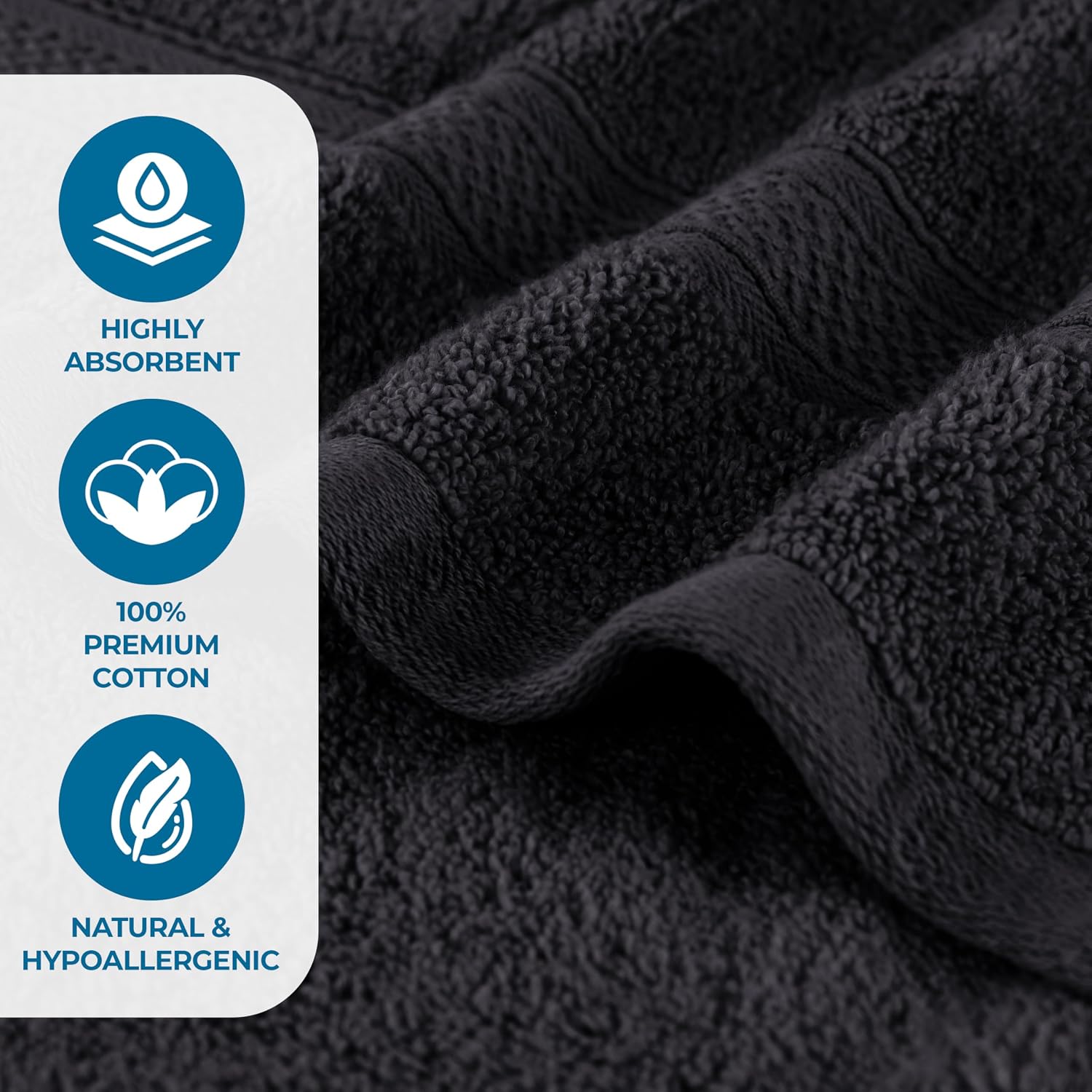 Superior Cotton Chevron 12 Piece Assorted Towel Set, Zero Twist, Quick Dry, Home Essentials, Shower, Spa, Luxury Plush Soft Absorbent Towels, Includes 4 Bath, 4 Hand, 4 Washcloth/Face Towels, Black