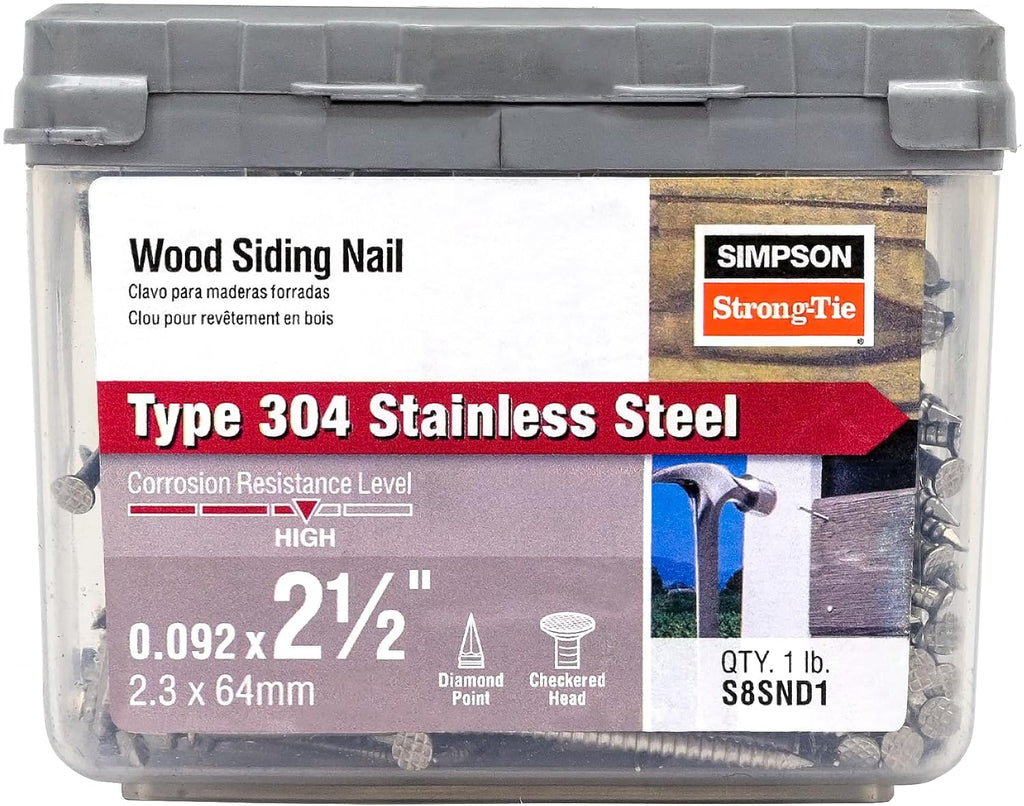 Simpson Strong-Tie S8SND1 Wood Siding Nail 2-1/2-in. x .092-in. Type 304 Stainless Steel (1 lb.) (Pack of 10)