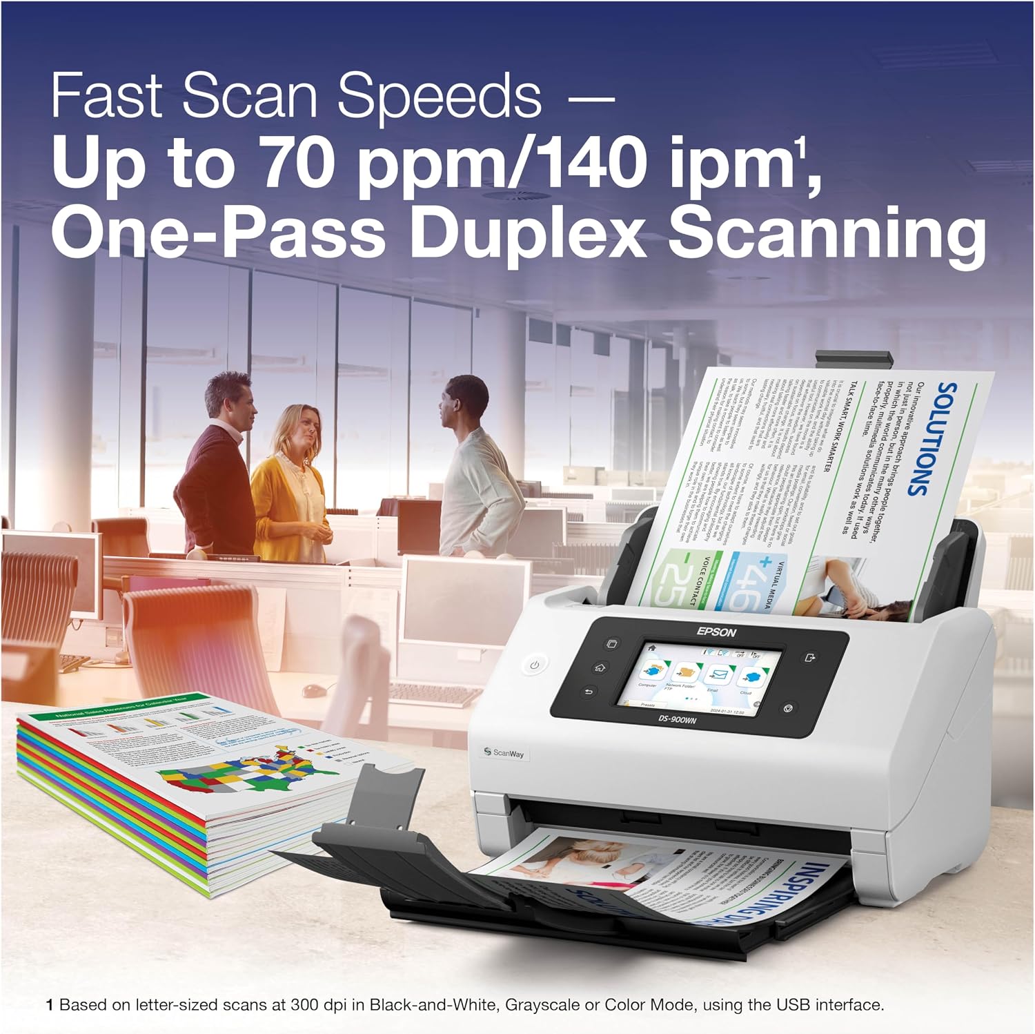 Epson DS-900WN EdgeLink High-Speed Wireless Network Color Document Scanner with Duplex Scanning Computer-Free Function, 100-page Auto Doc Feeder (ADF) and 4.3' Colorful Touchscreen