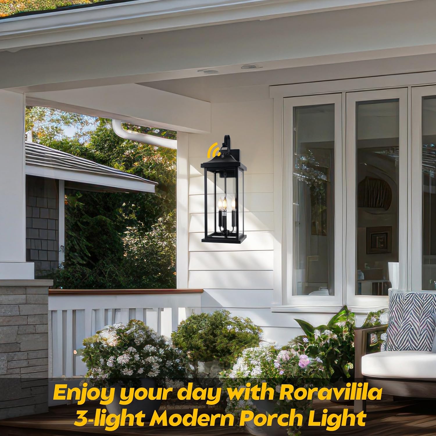 23' Dusk to Dawn Outdoor Lighting Extra Large 1 Pack, 3-Light Candelabra Front Porch Light with Photocell Sensor Outside Wall Sconce Modern Exterior Lighting Fixture Carriage Light, E12