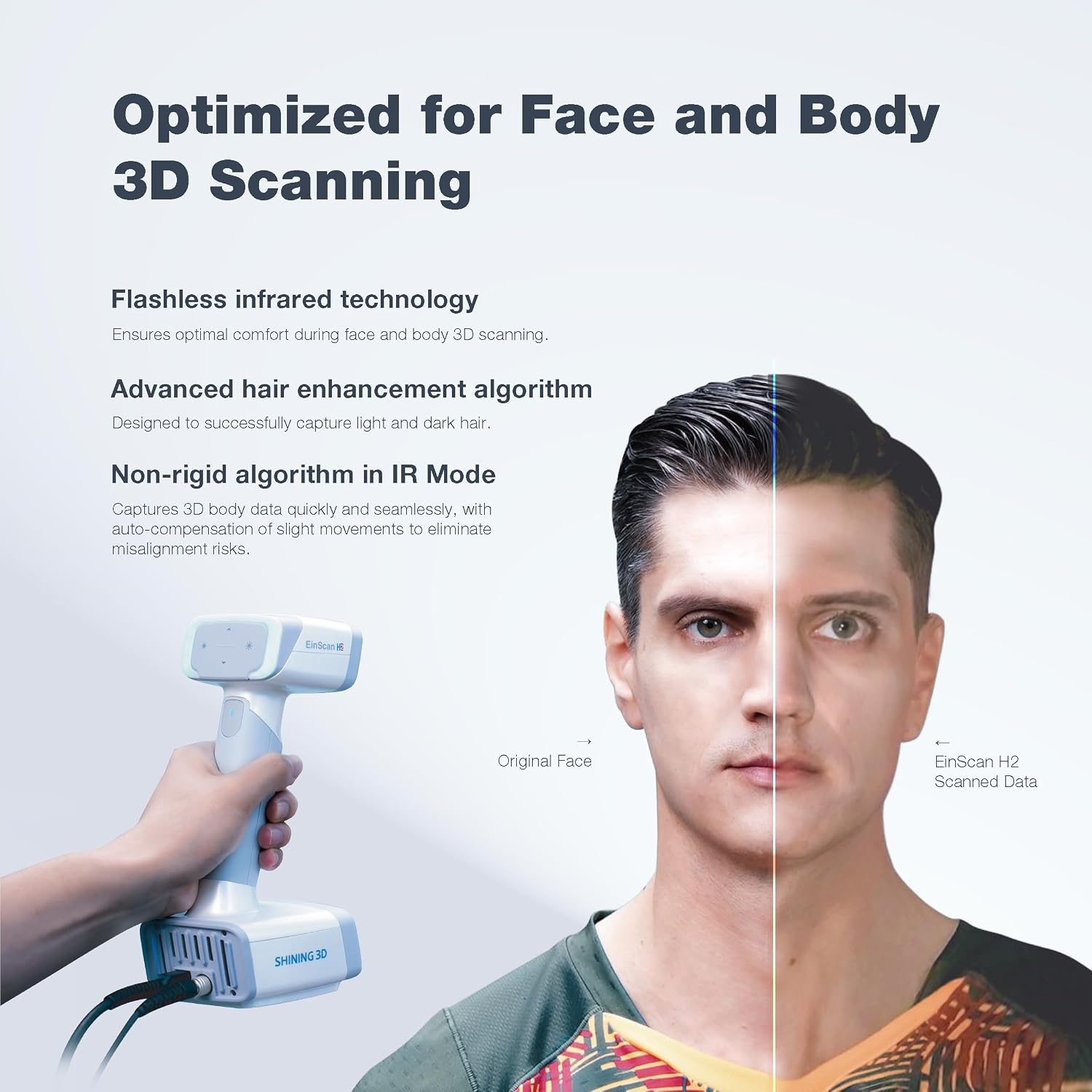 EinScan H2 Handheld 3D Scanner Pro- High Texture Resolution 3D Scanner for 3D Printing with Built-in Color Camera, Handheld Infrared Light for IR Mode, Shining Version CAD Software Compatible