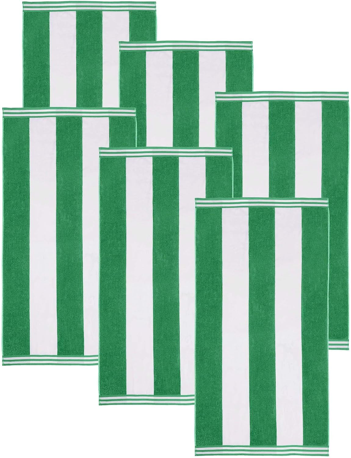 Superior Cotton Striped Beach Towels, Colorful Towels for Adult, Kid, Pool, Swimming, Sand, Travel, Large Oversized, Absorbent, Fast Drying, Bath Basics, Cabana Collection, Set of 6, Dark Green