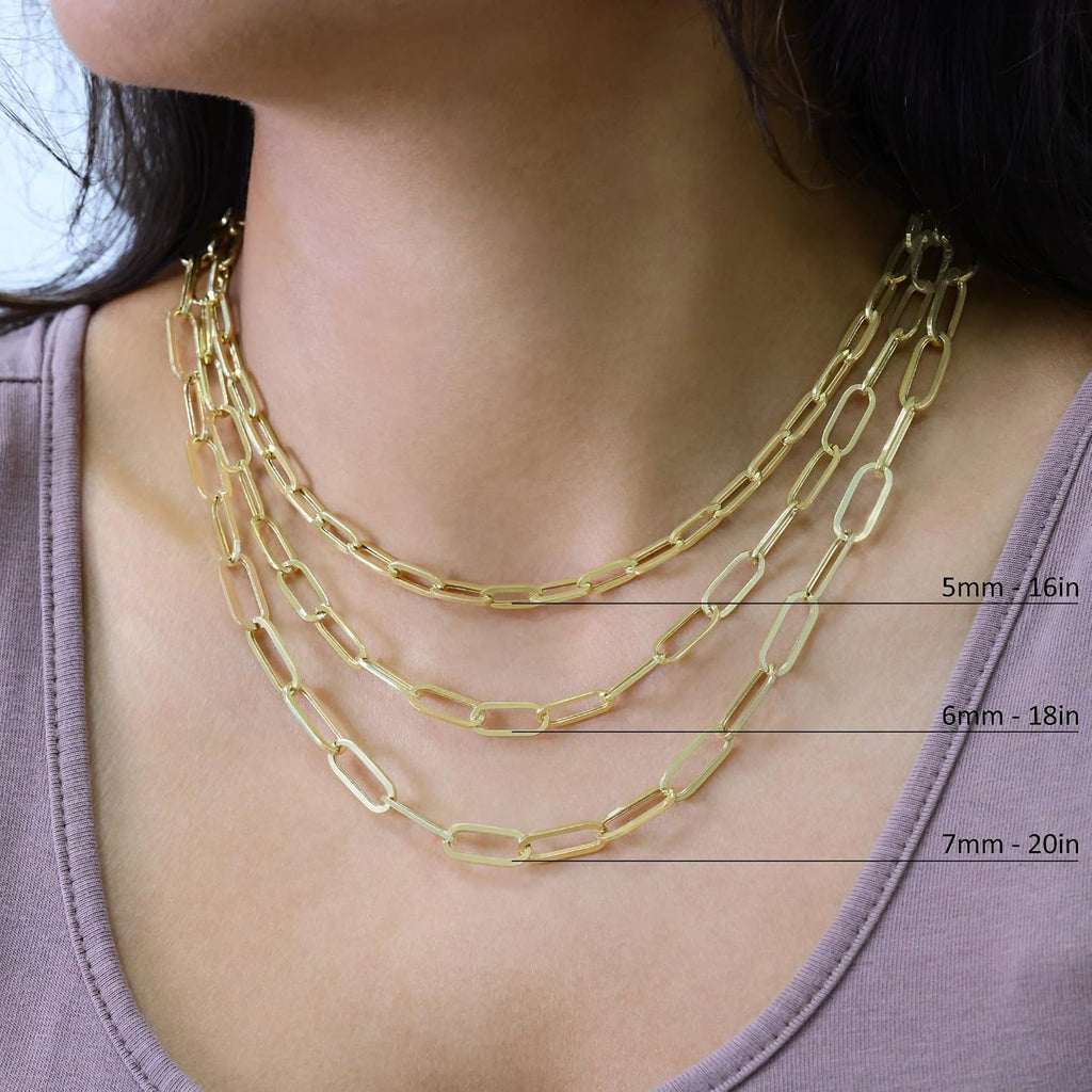 Nuragold 10k Real Yellow Gold Paperclip 2mm Elongated Cable Link Necklace (16'-24') Dainty Italian Jewelry for Men & Women