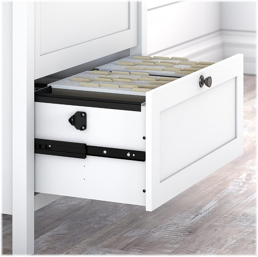 Bush Home Mayfield Bookcase with Drawers in Pure White and Shiplap Gray